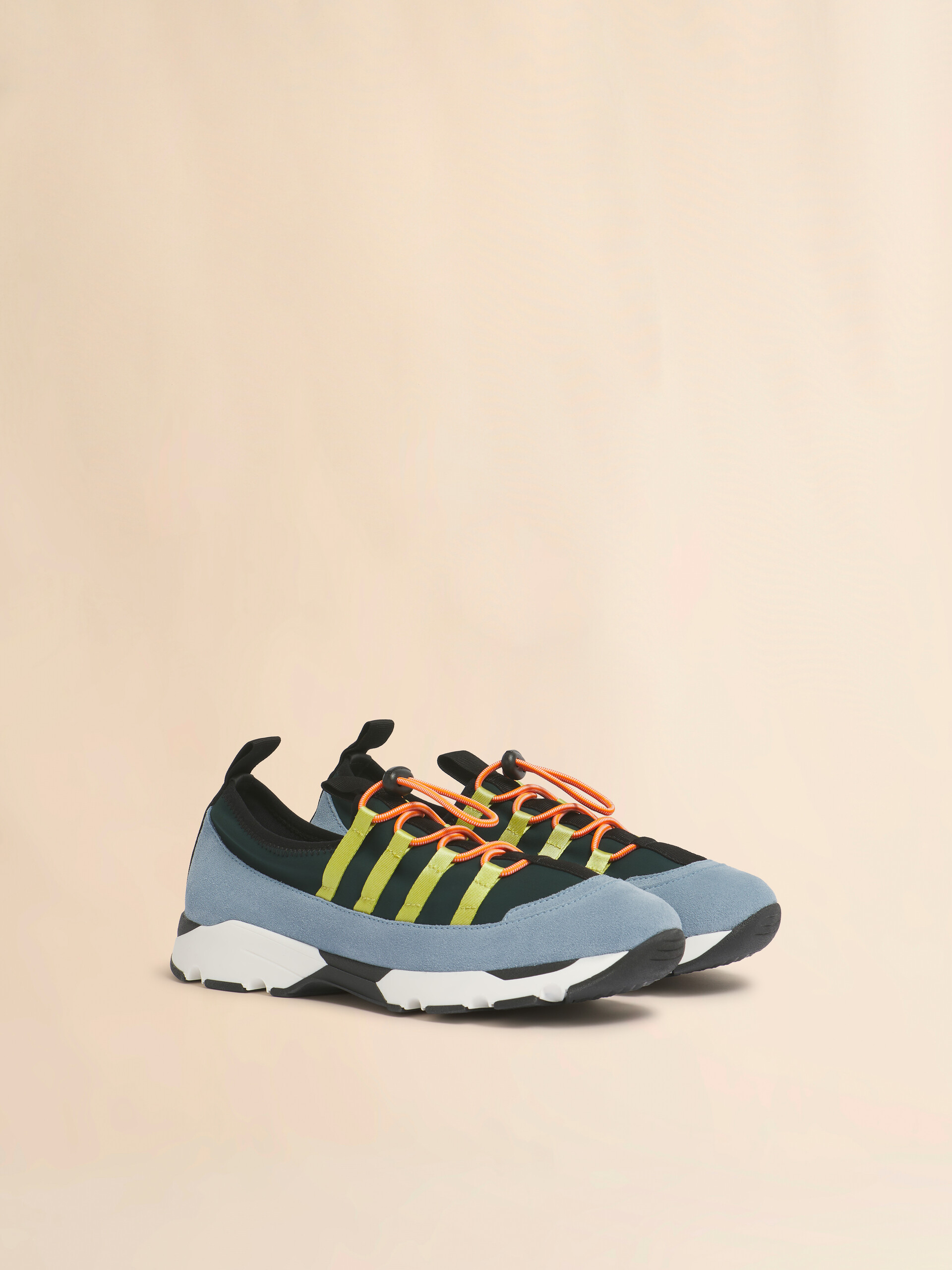 Green and light blue lycra lace-up Running Sneaker - Sneakers - Image 2