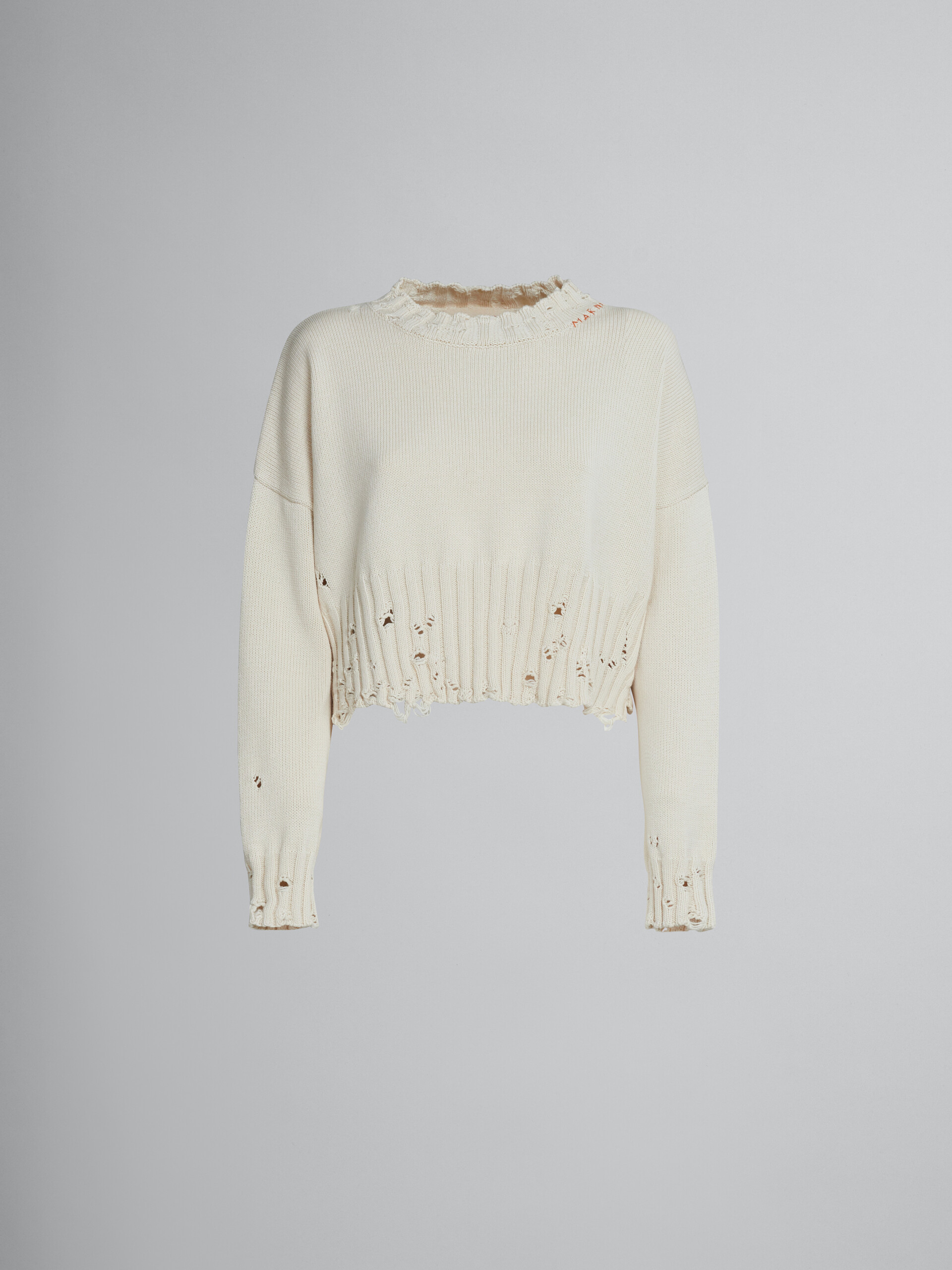 White cotton cropped sweater - Pullovers - Image 1