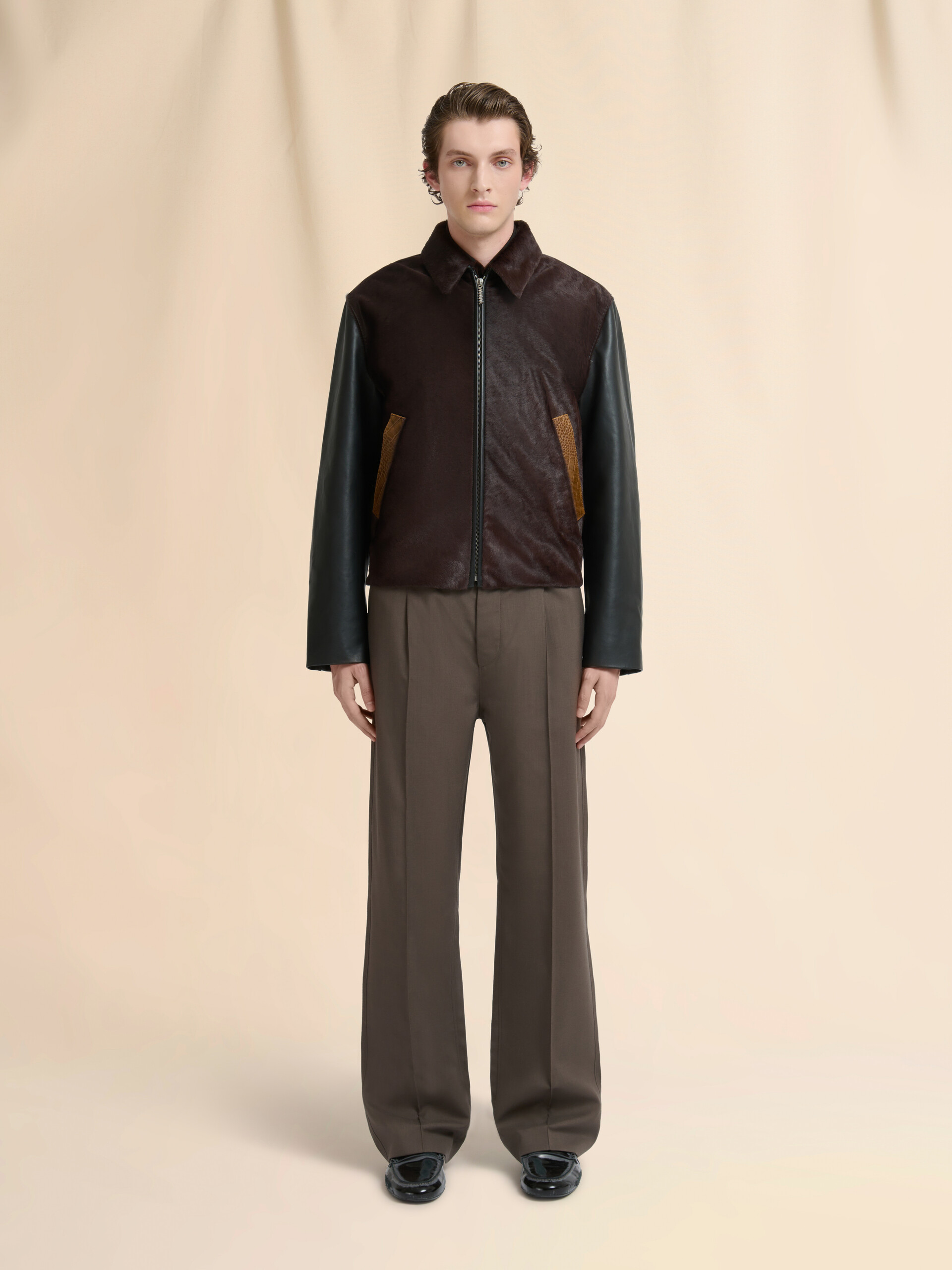 Black leather and pony hair jacket - Jackets - Image 2