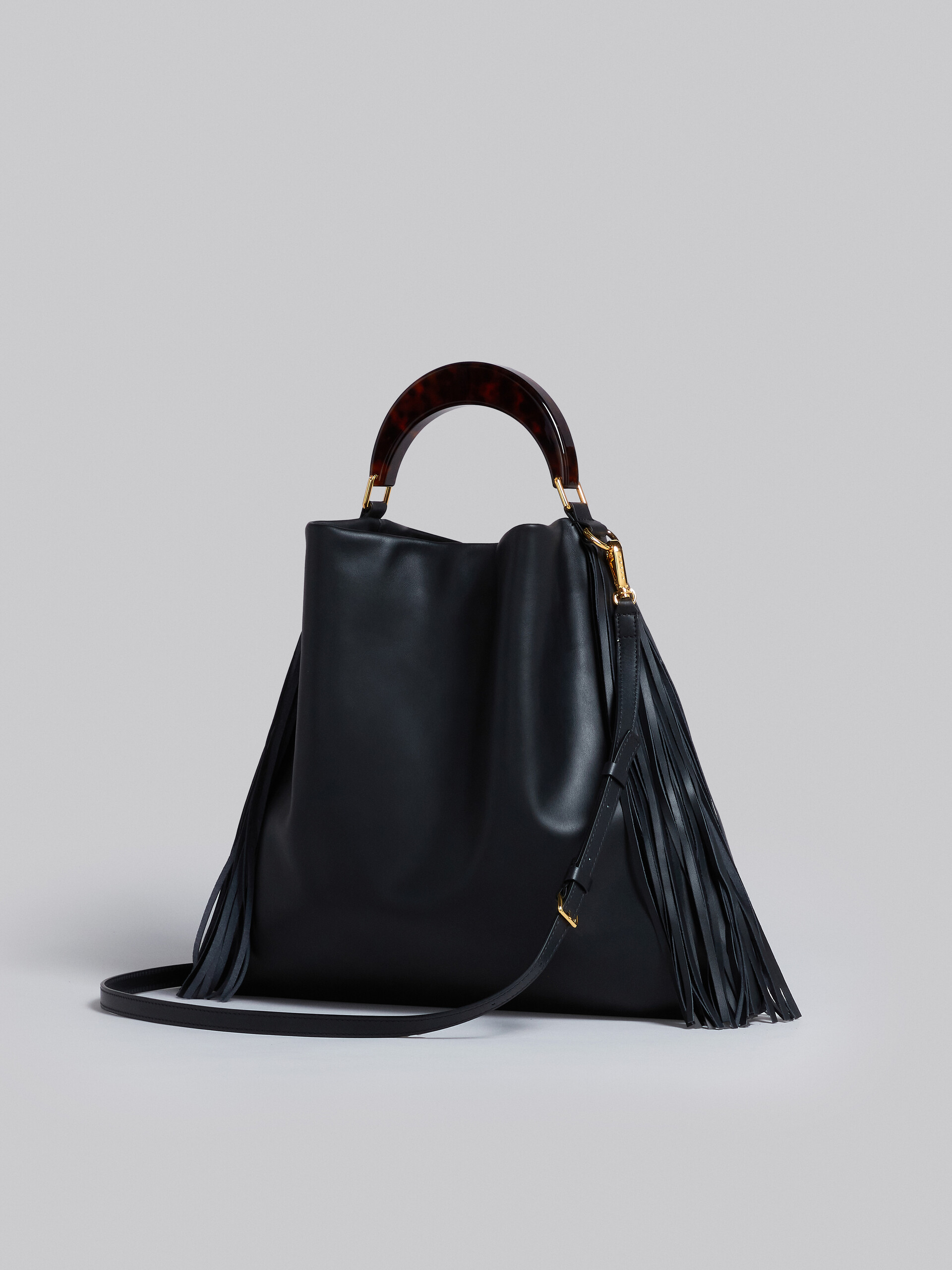 Venice Medium Bag in black leather with fringes - Shoulder Bag - Image 2