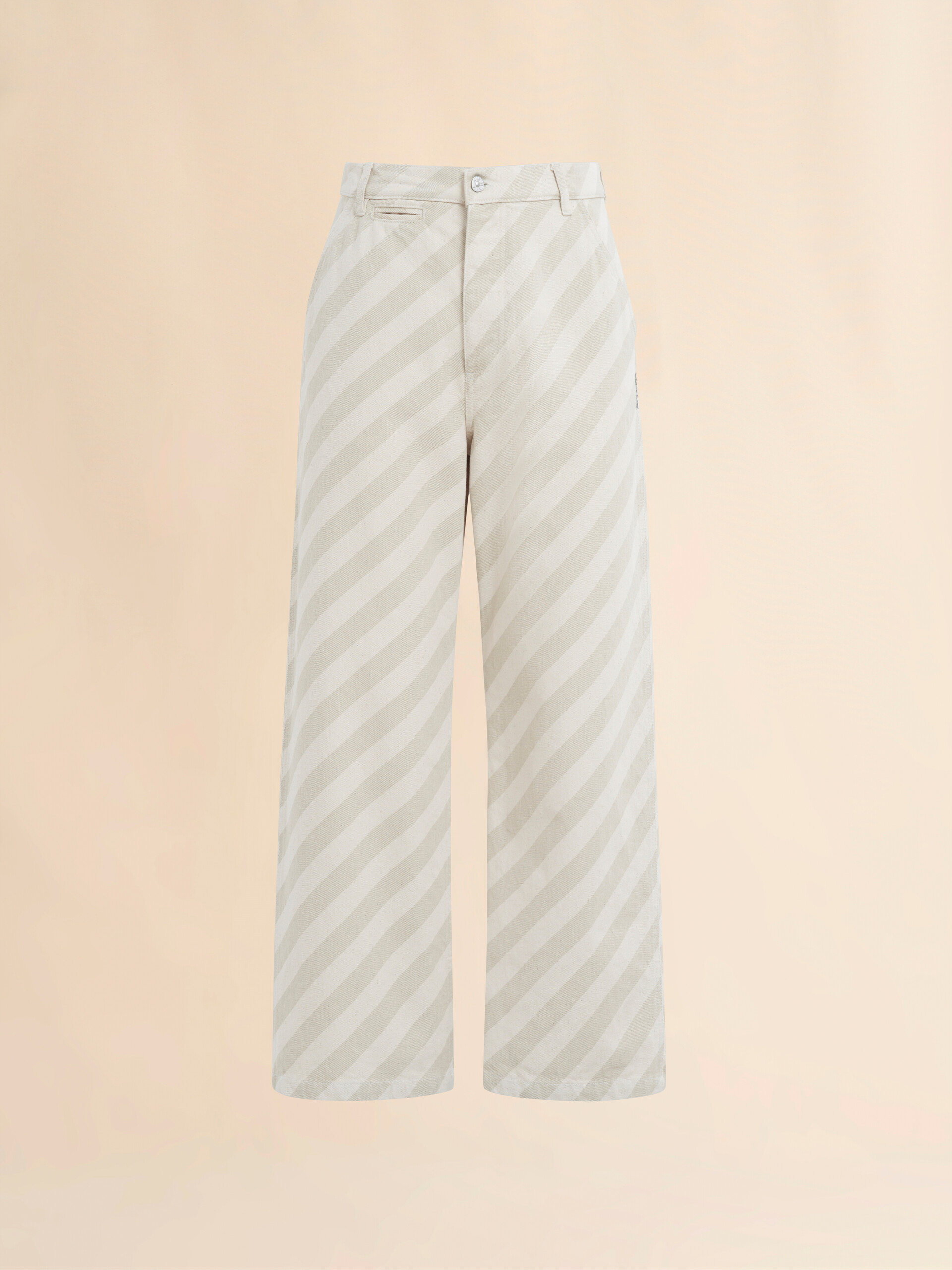 Pantalón de denim beige a rayas de cintura alta - Pantalones - Image 1