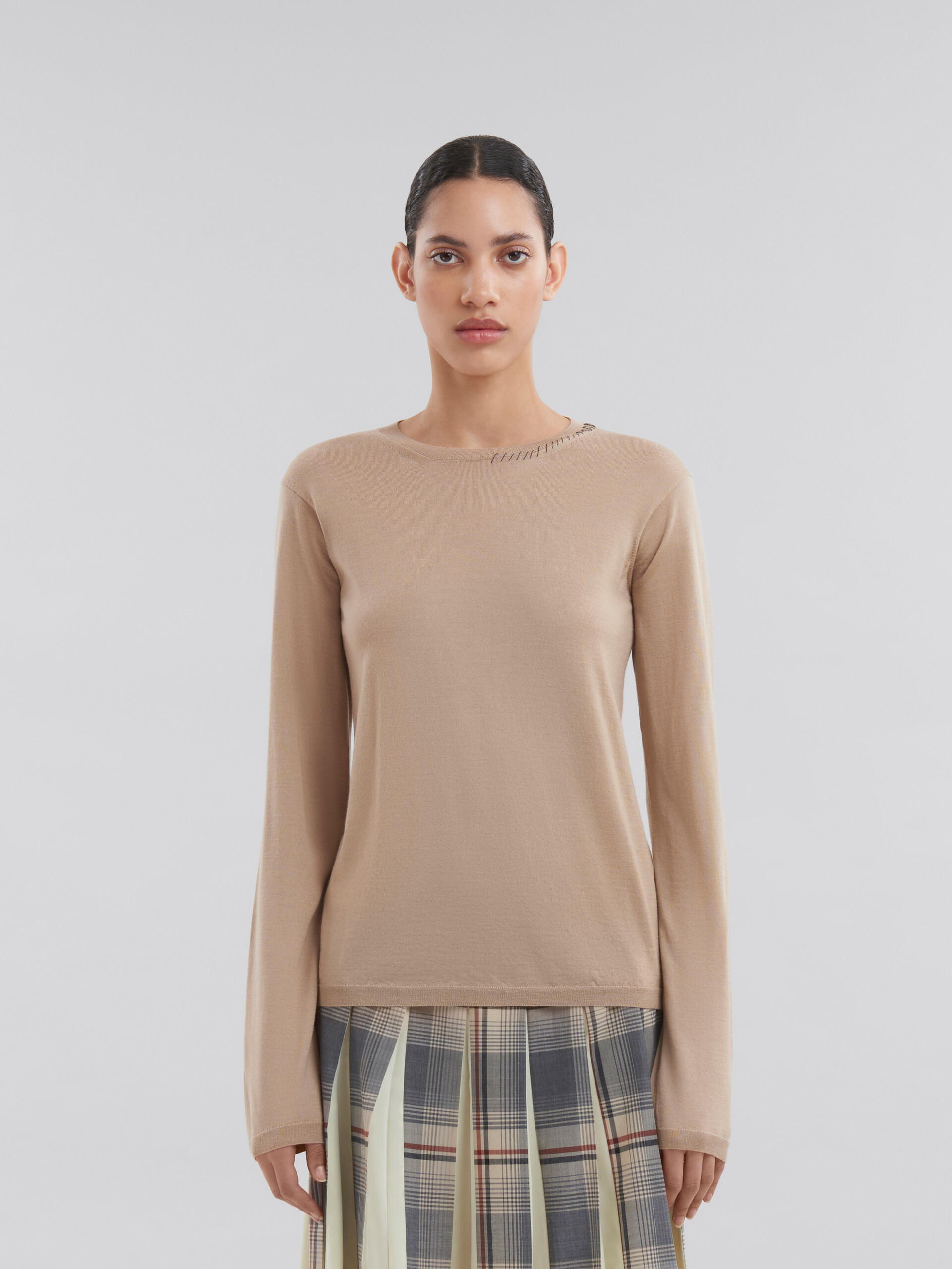 オーツ ウール・シルク製 クルーネックジャンパー、マルニメンディング  