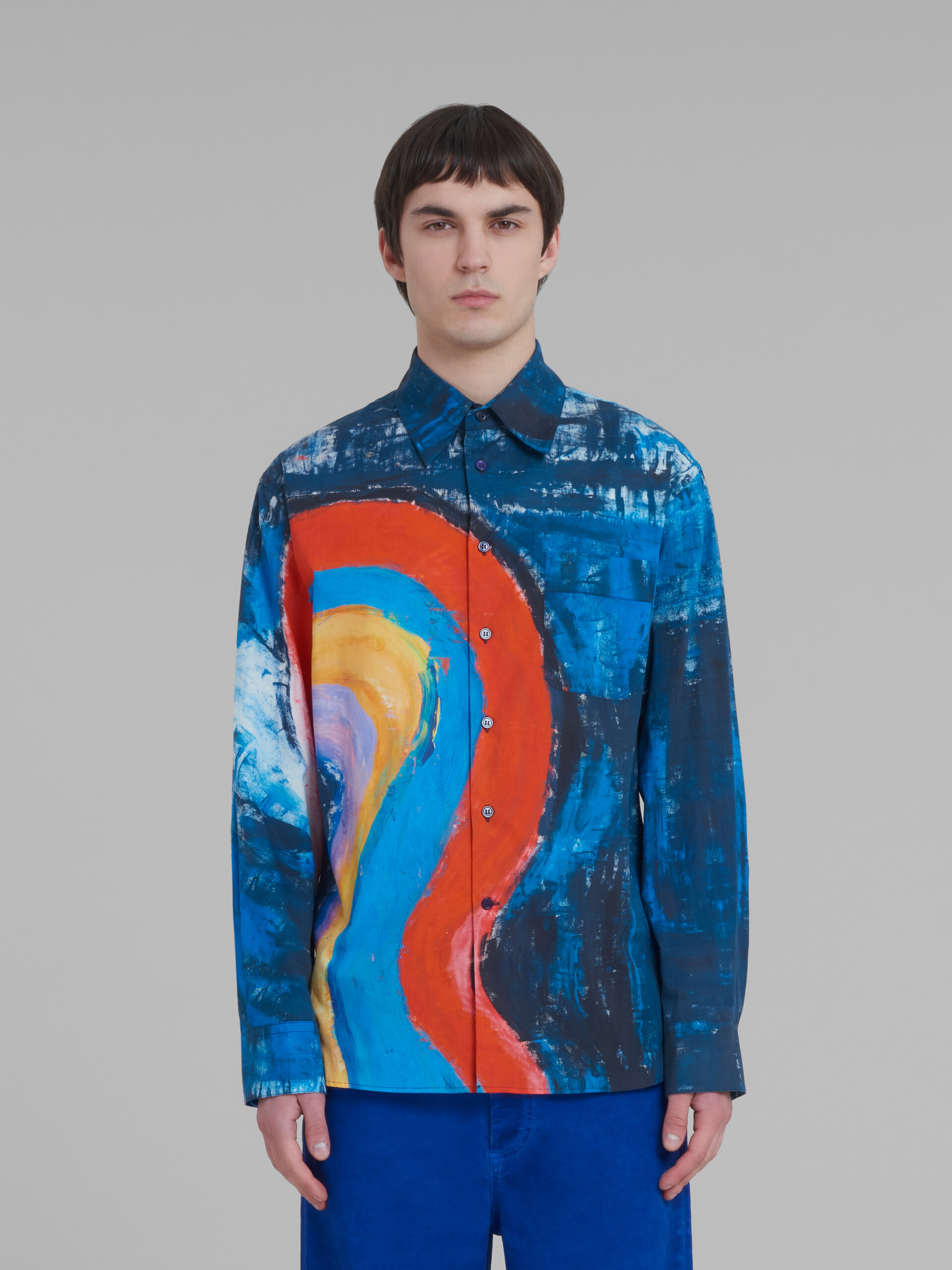 Blue cotton shirt with Rainbow print - Shirts - Image 2