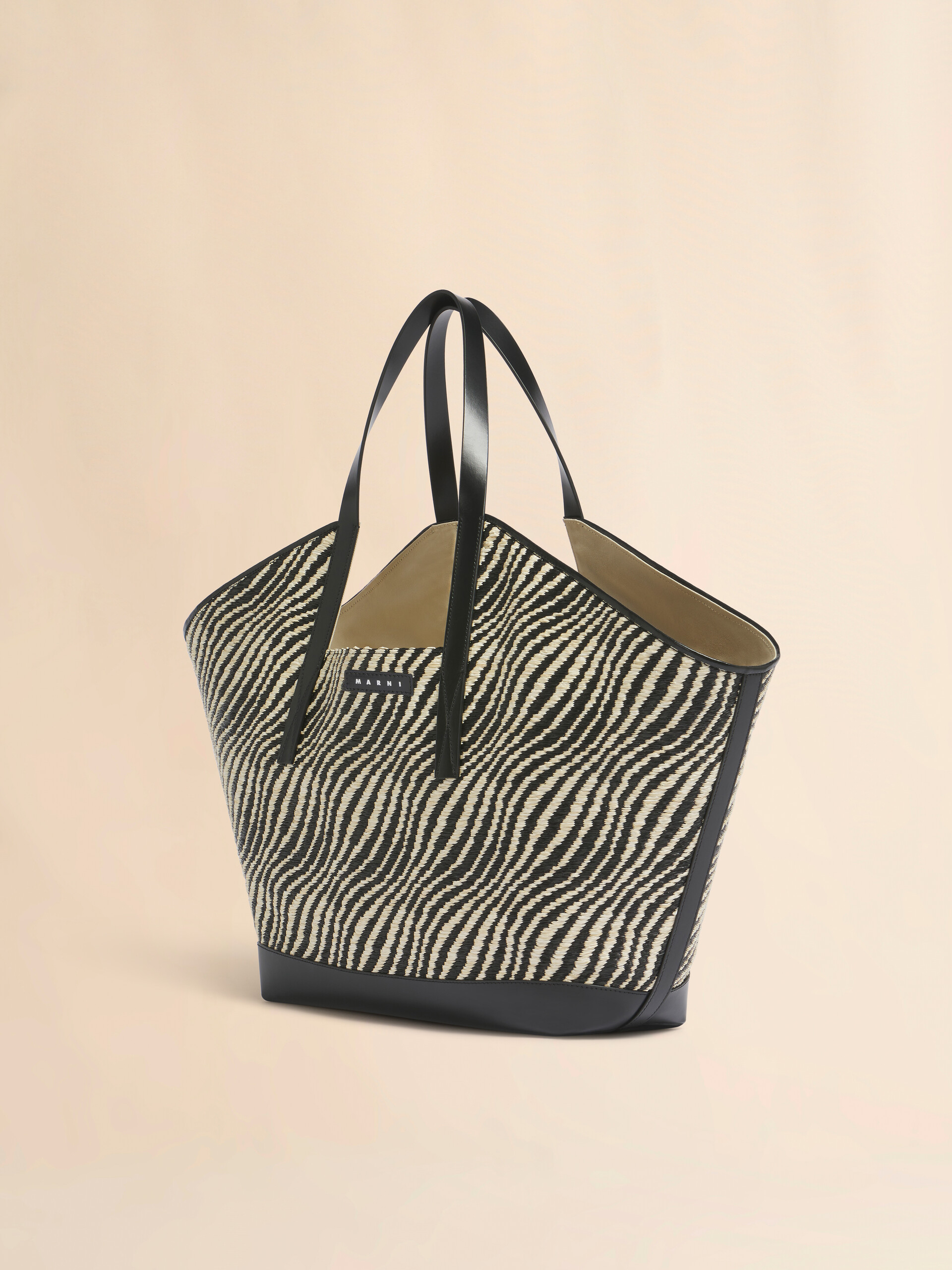 Black raffia-effect Waves tote bag - Shopping Bags - Image 3