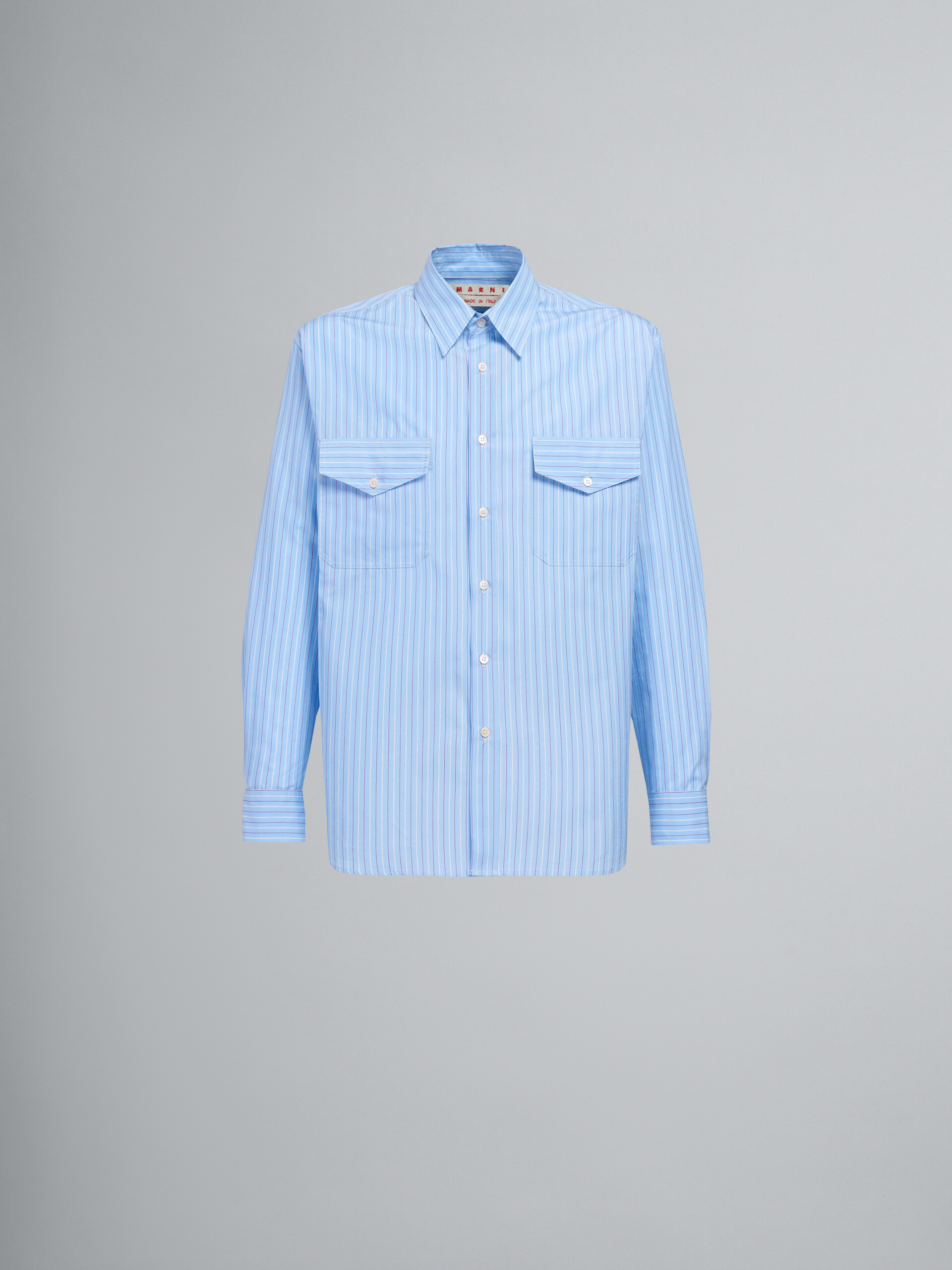 Sky blue striped poplin shirt - Shirts - Image 1