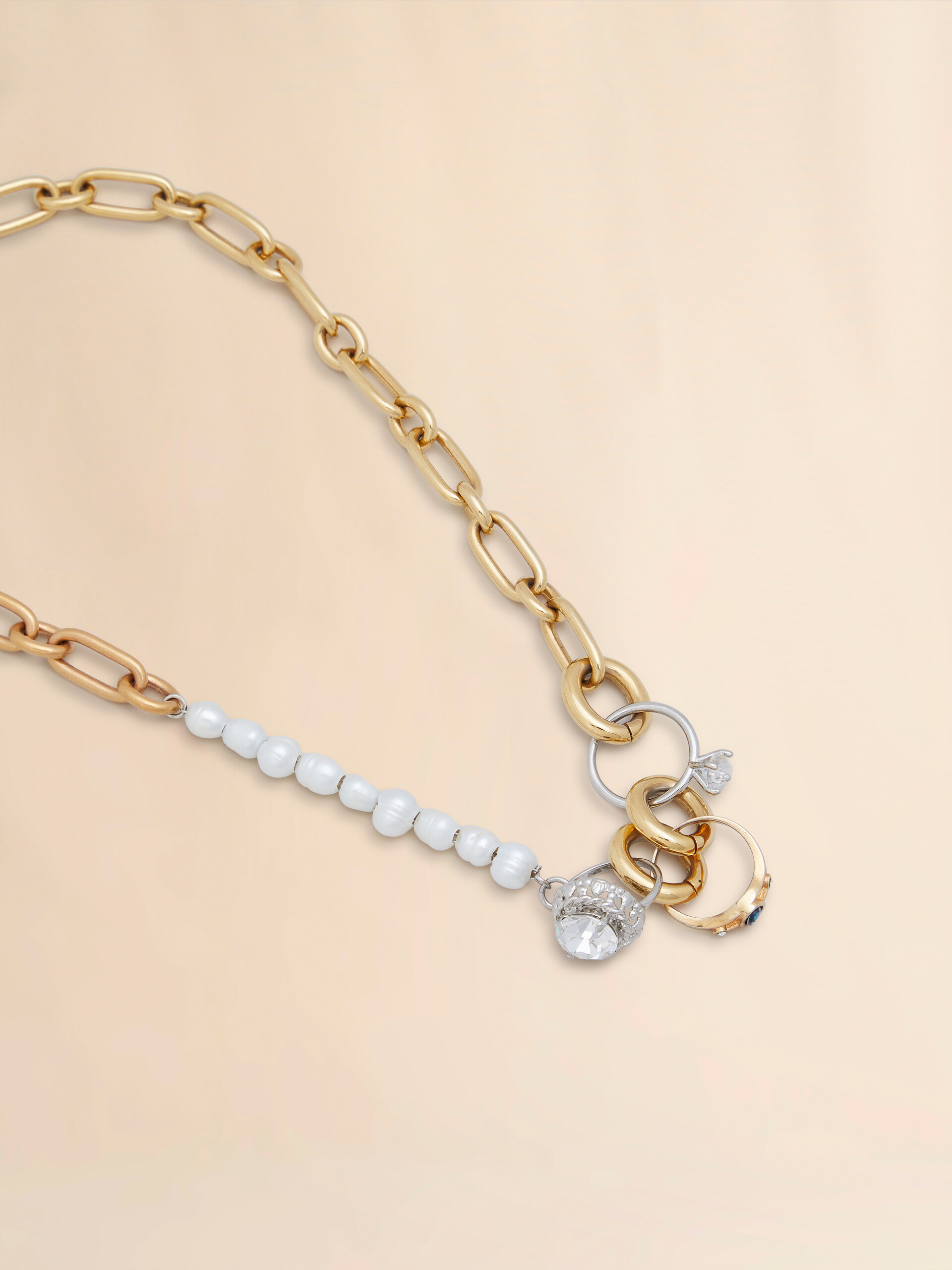 Mixed link chain necklace with pearls and rings - Necklaces - Image 2