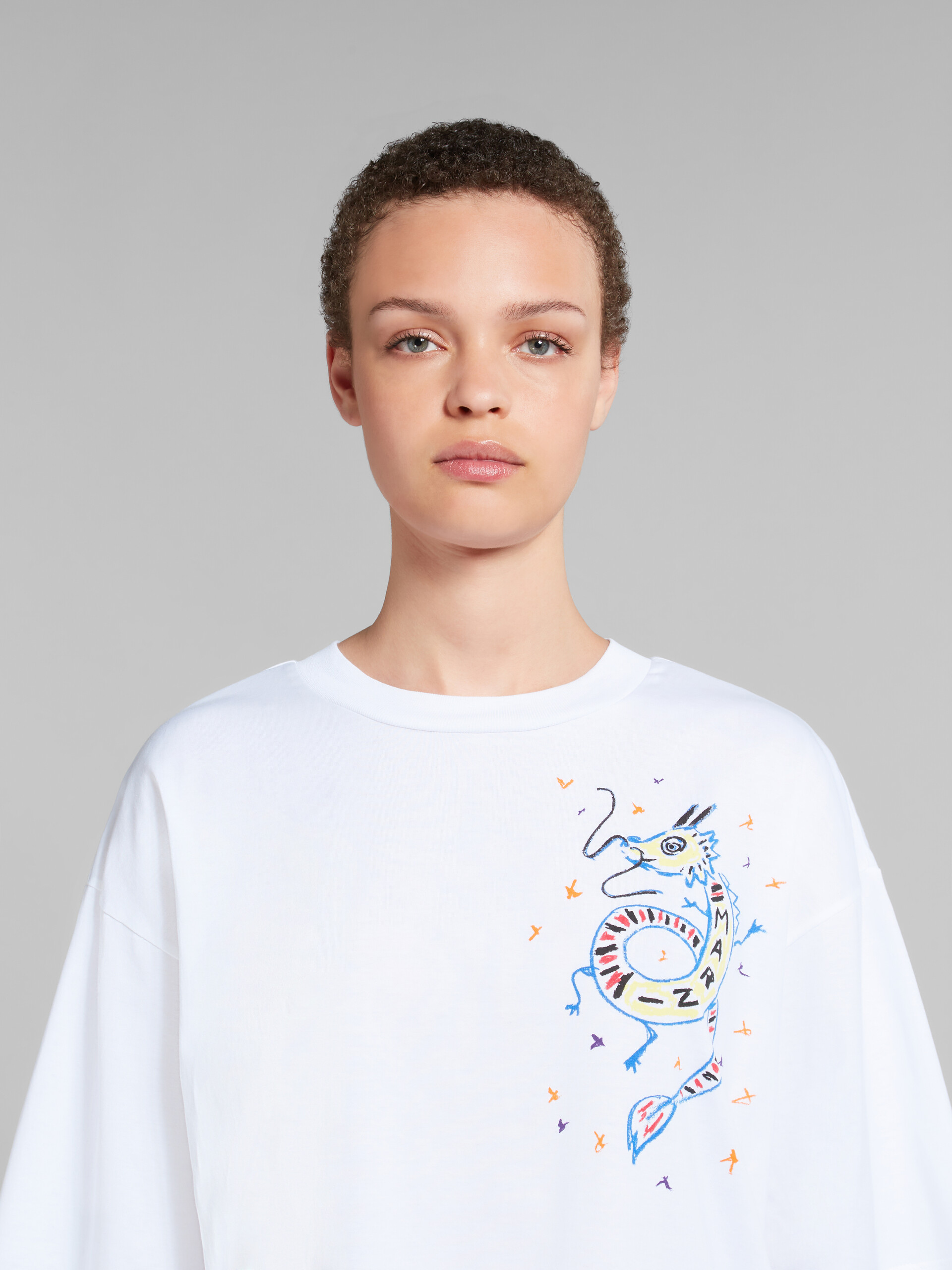 ホワイト ドラゴンプリント オーガニックジャージー製Tシャツ - Tシャツ - Image 4