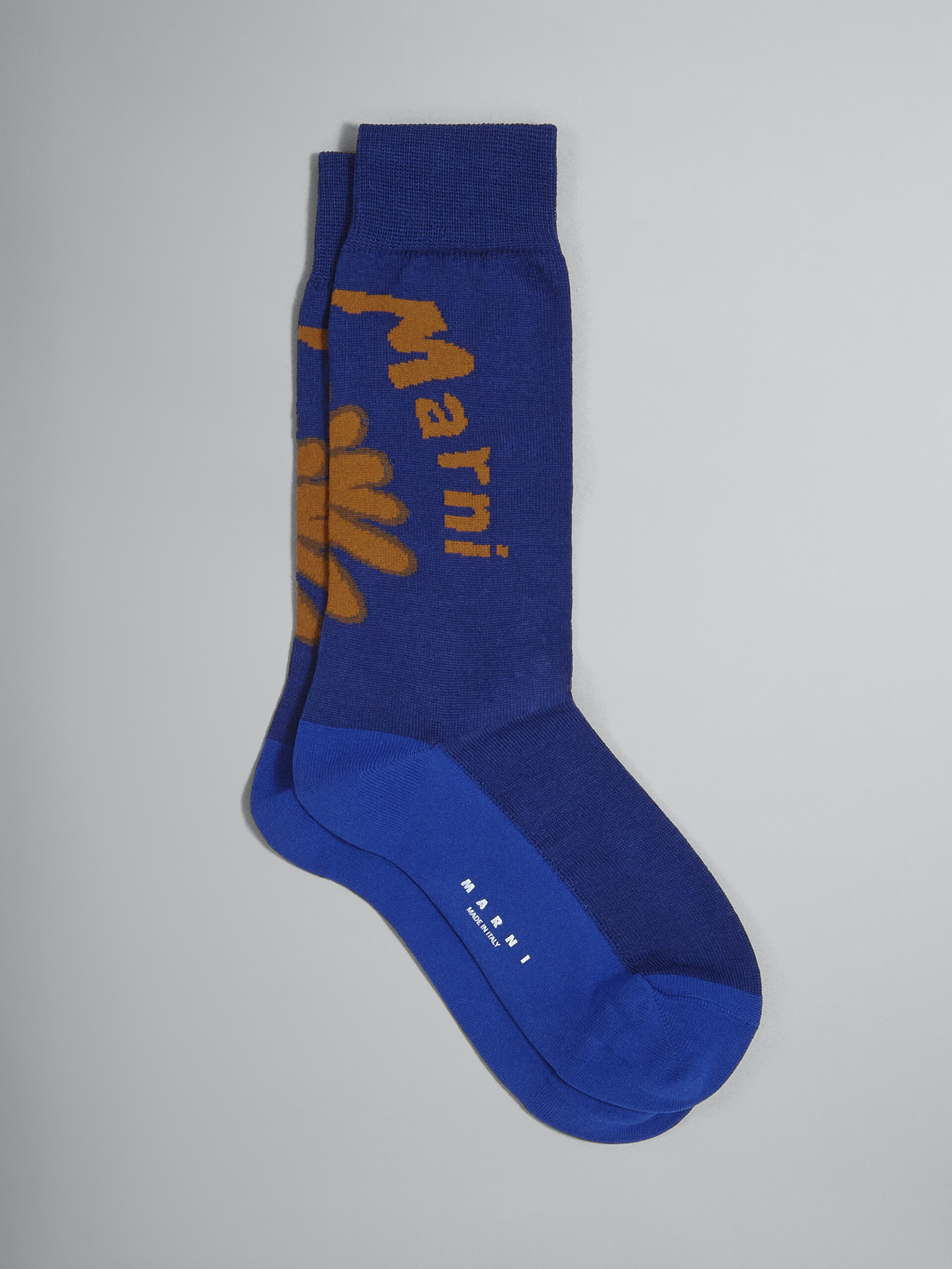 Blue 70’s Flower jacquard cotton and nylon sock - Socks - Image 1