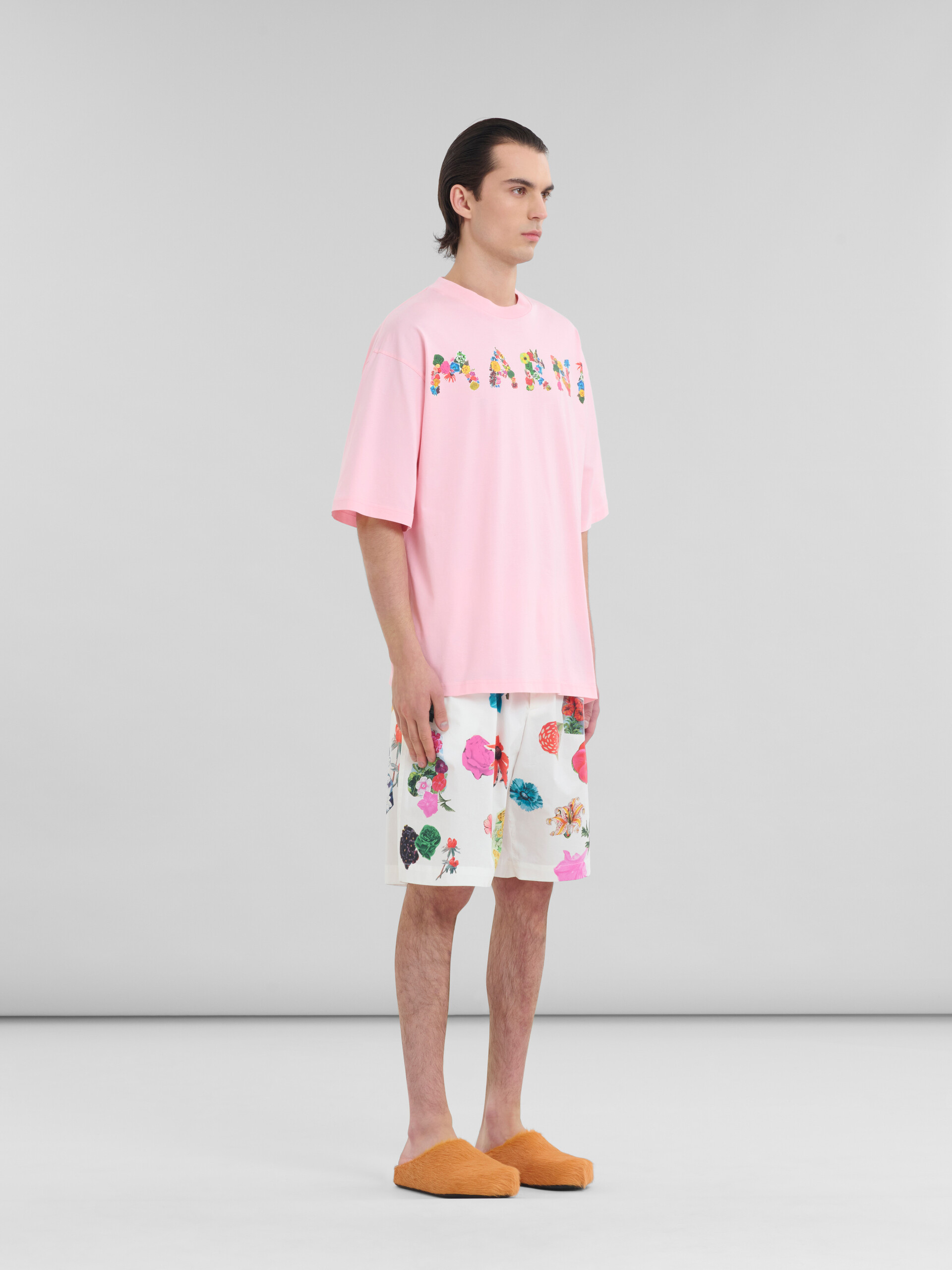 White cotton T-shirt with bouquet Marni logo - Shirts - Image 5