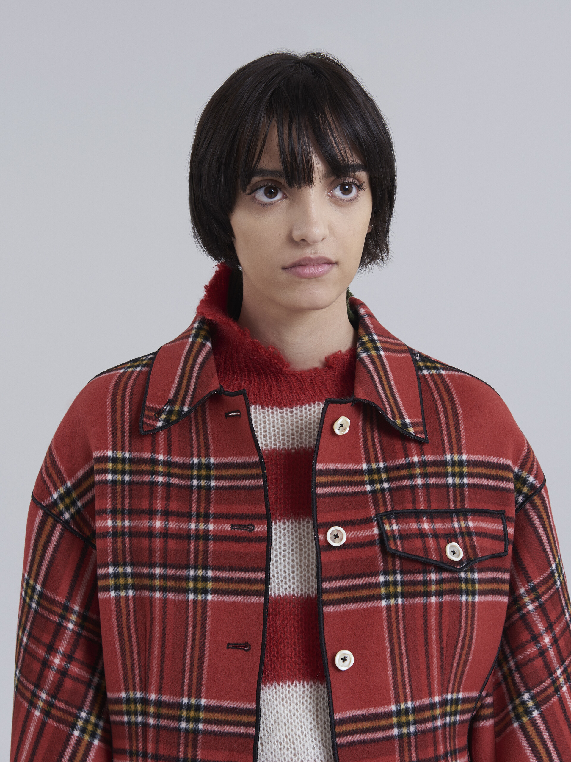 Cappotto in lana melton double face con interno e piping a contrasto - Giacche - Image 4