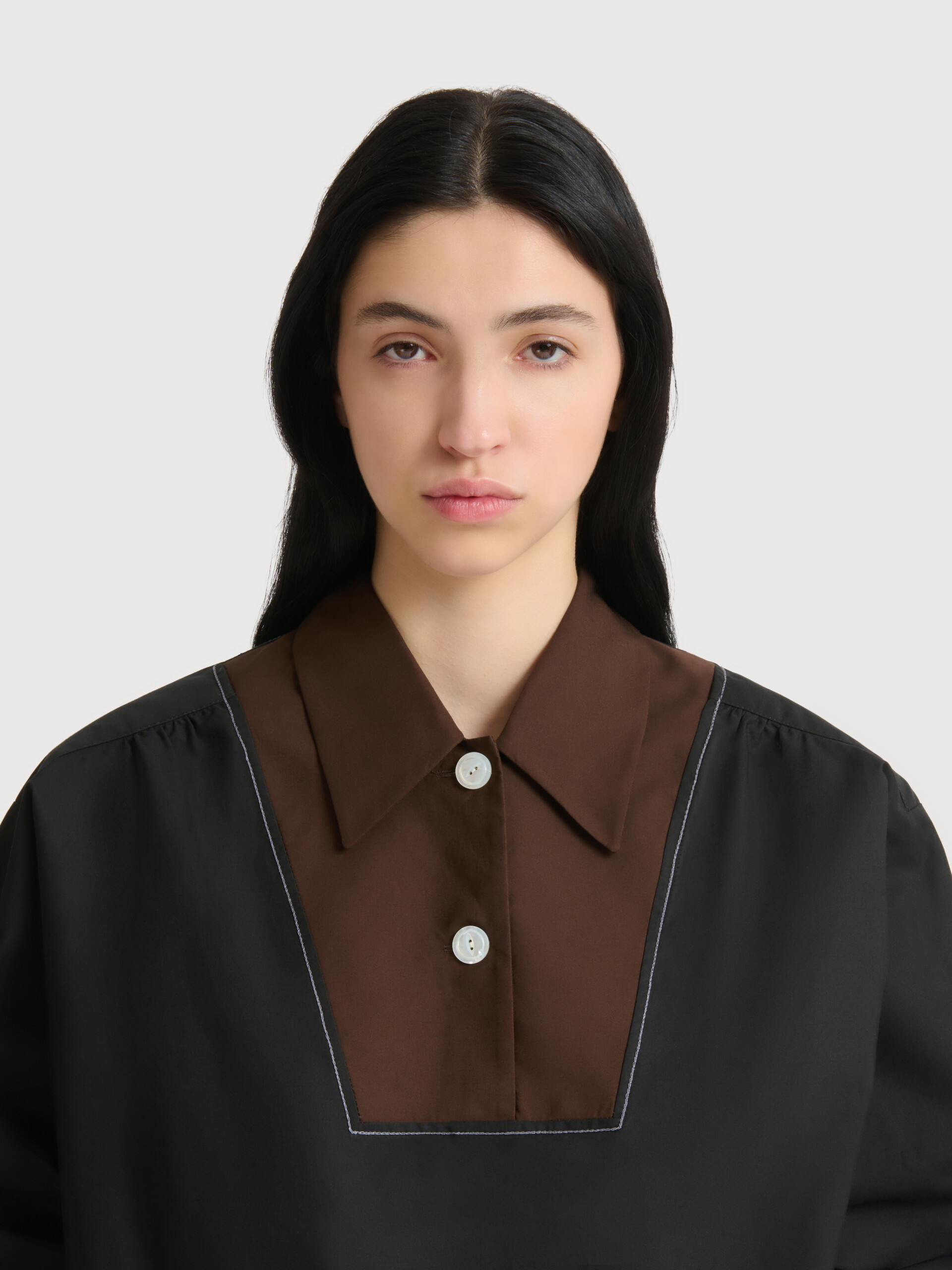Black poplin shirt with contrast bib insert - Shirts - Image 5