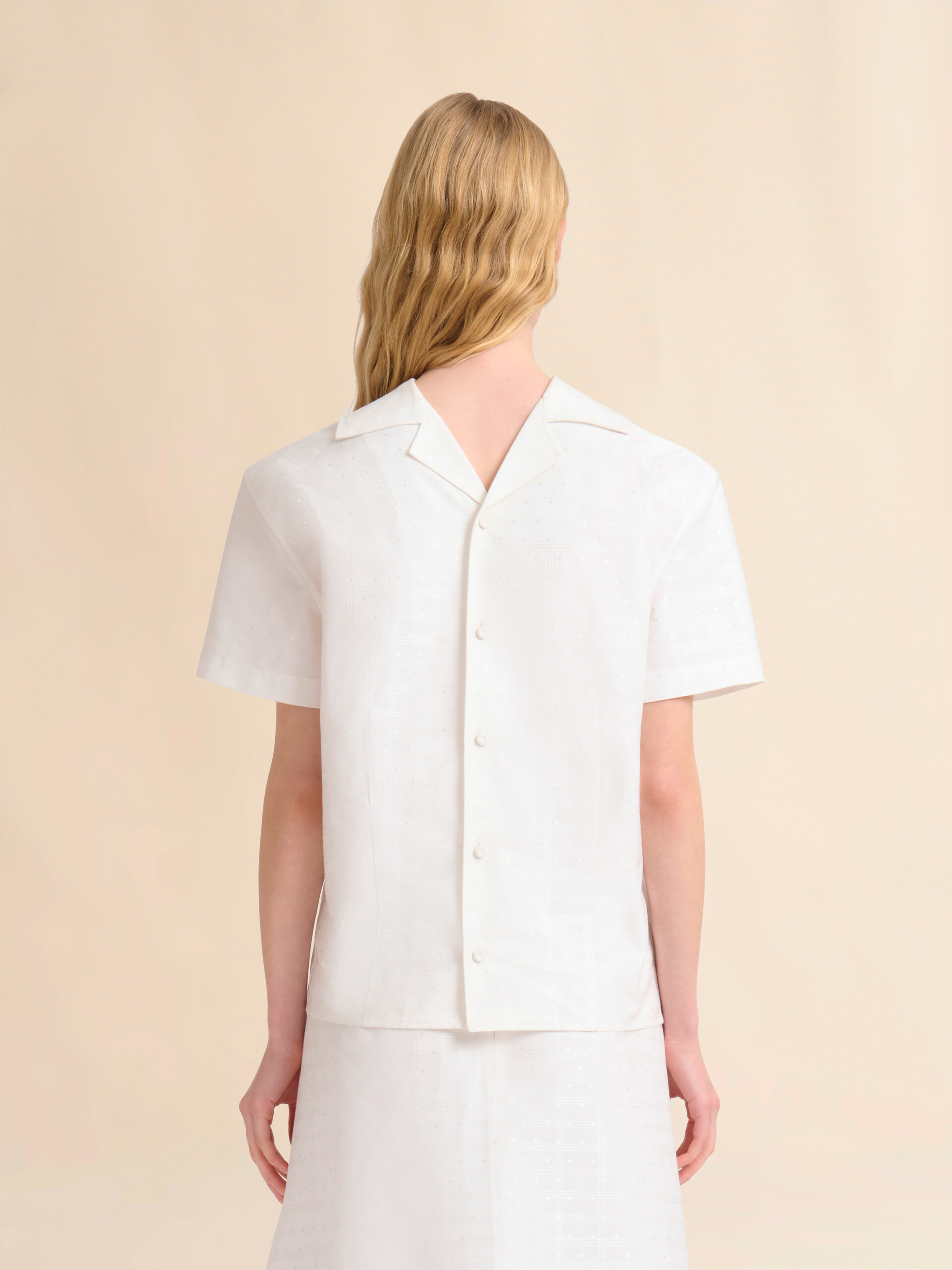 Black cotton-viscose back-to-front shirt top with check and dots jacquard motif - Shirts - Image 3