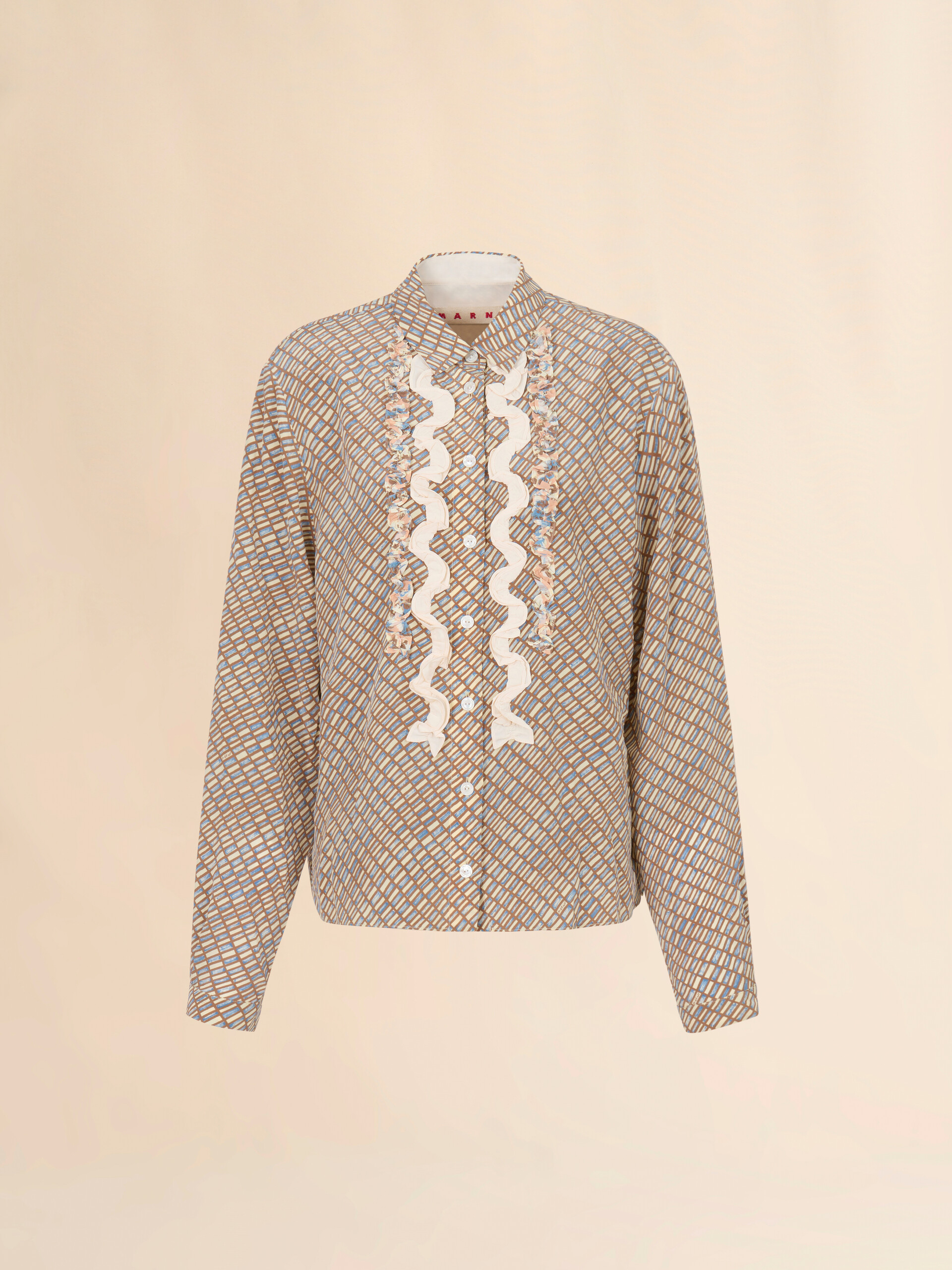 Pink and beige crêpe de chine shirt with Criss Cross print - Shirts - Image 1