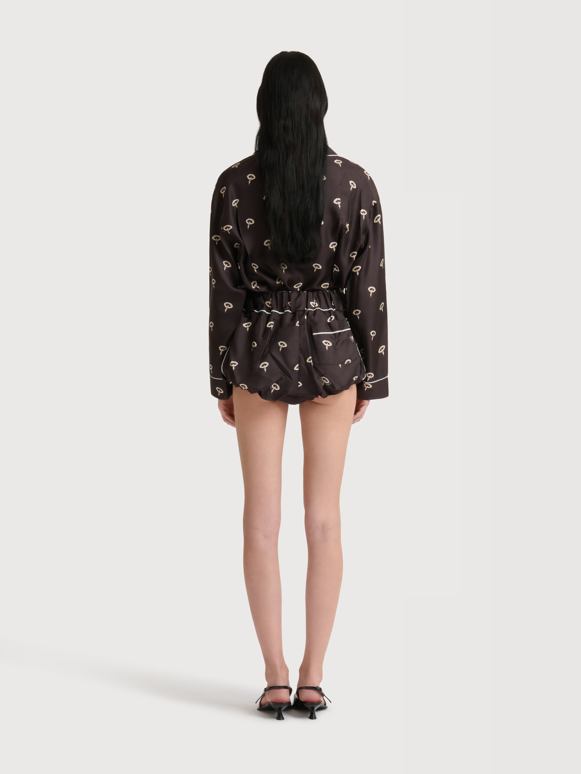 Brown silk twill bloomers with floral print - Pants - Image 4