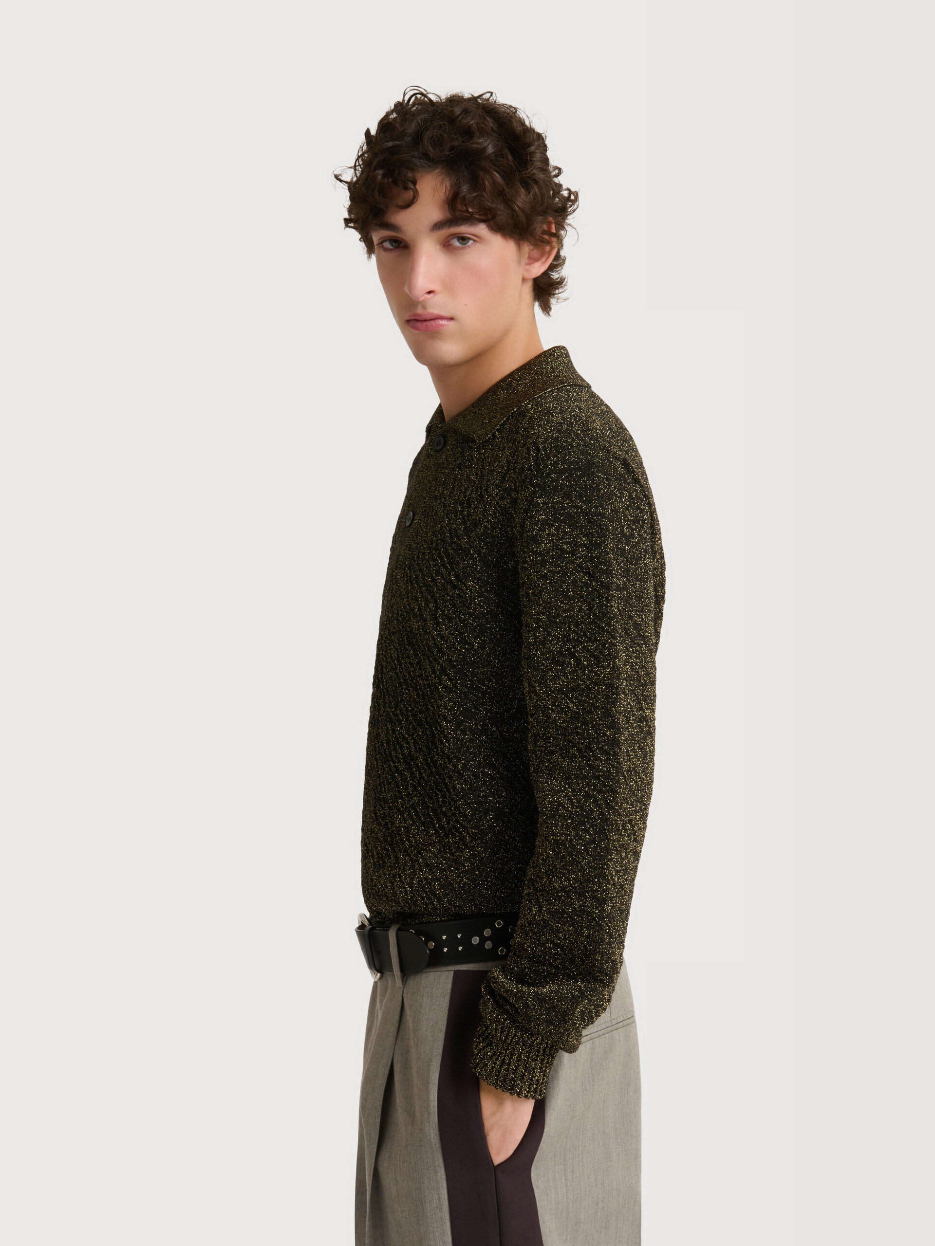 Black wool polo jumper with lurex detailing - Shirts - Image 3