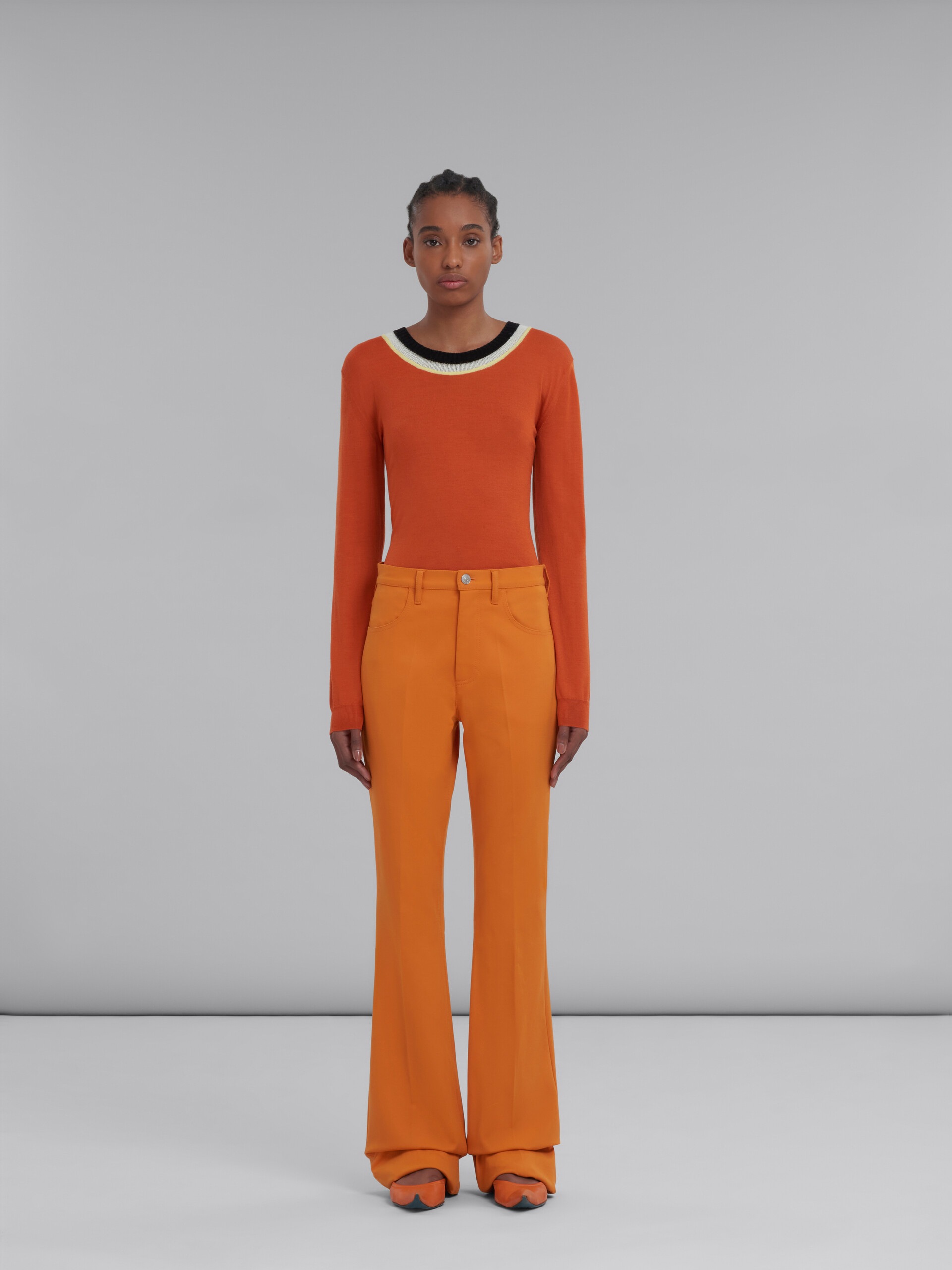 Orange flared jersey trousers - Pants - Image 2