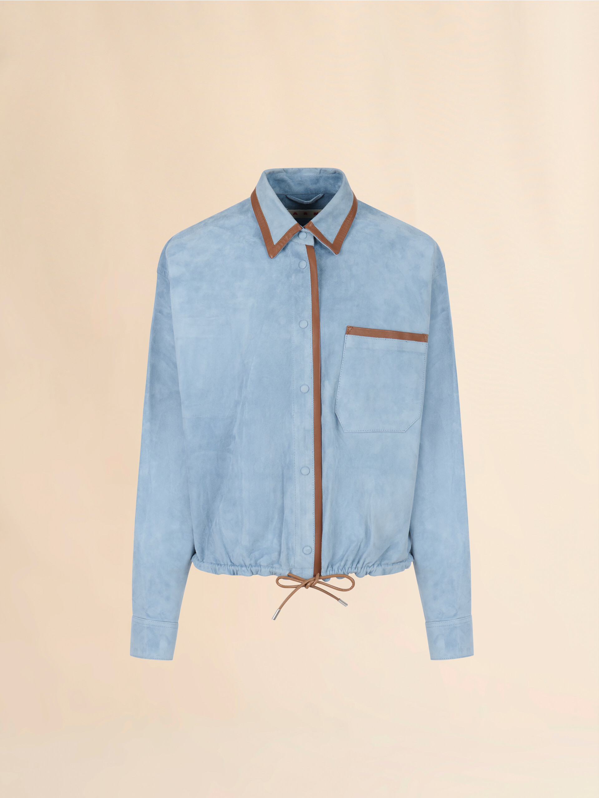 Light blue suede shirt with contrast trims - Shirts - Image 1