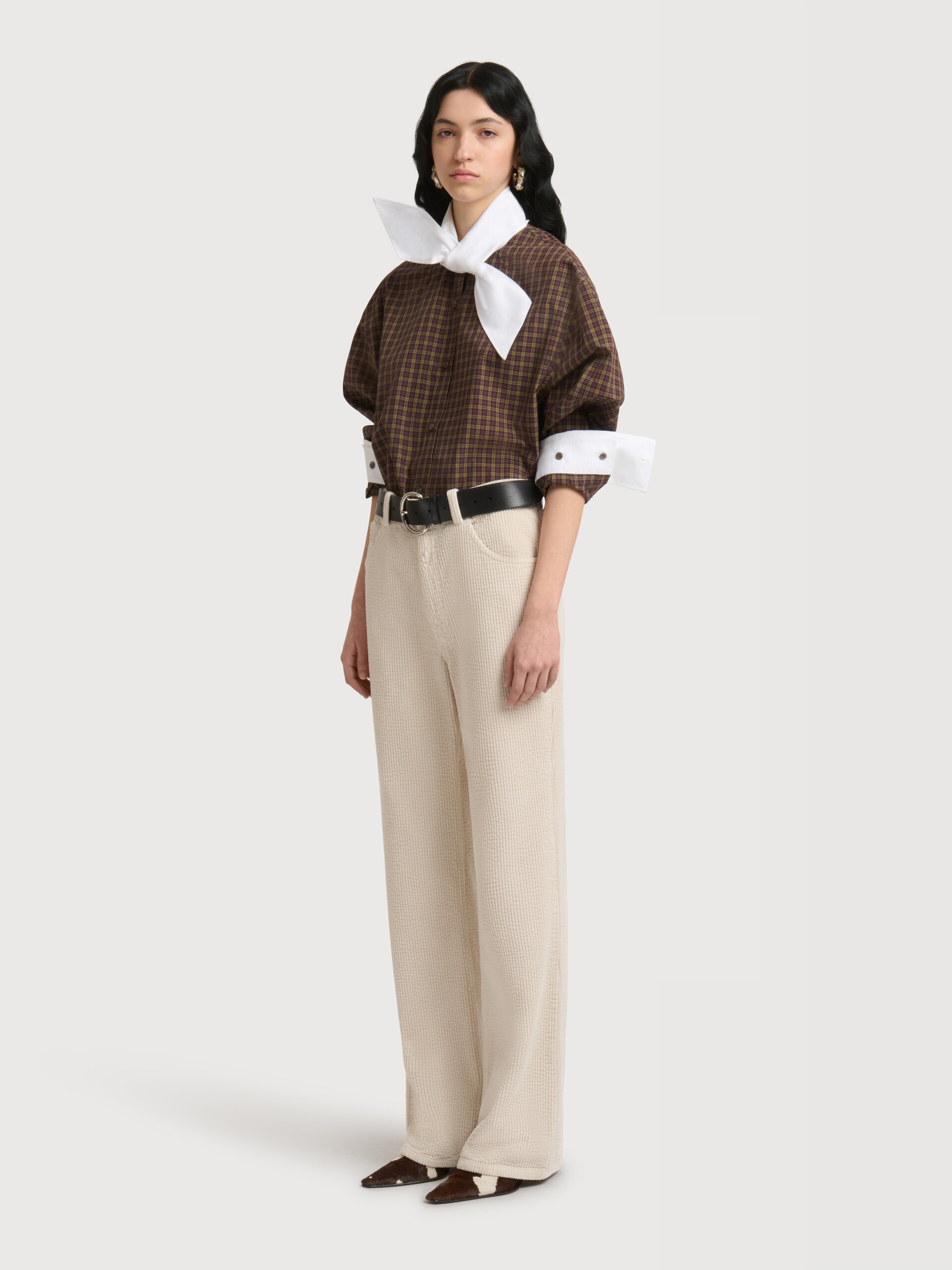 Cream corduroy flared trousers - Pants - Image 3