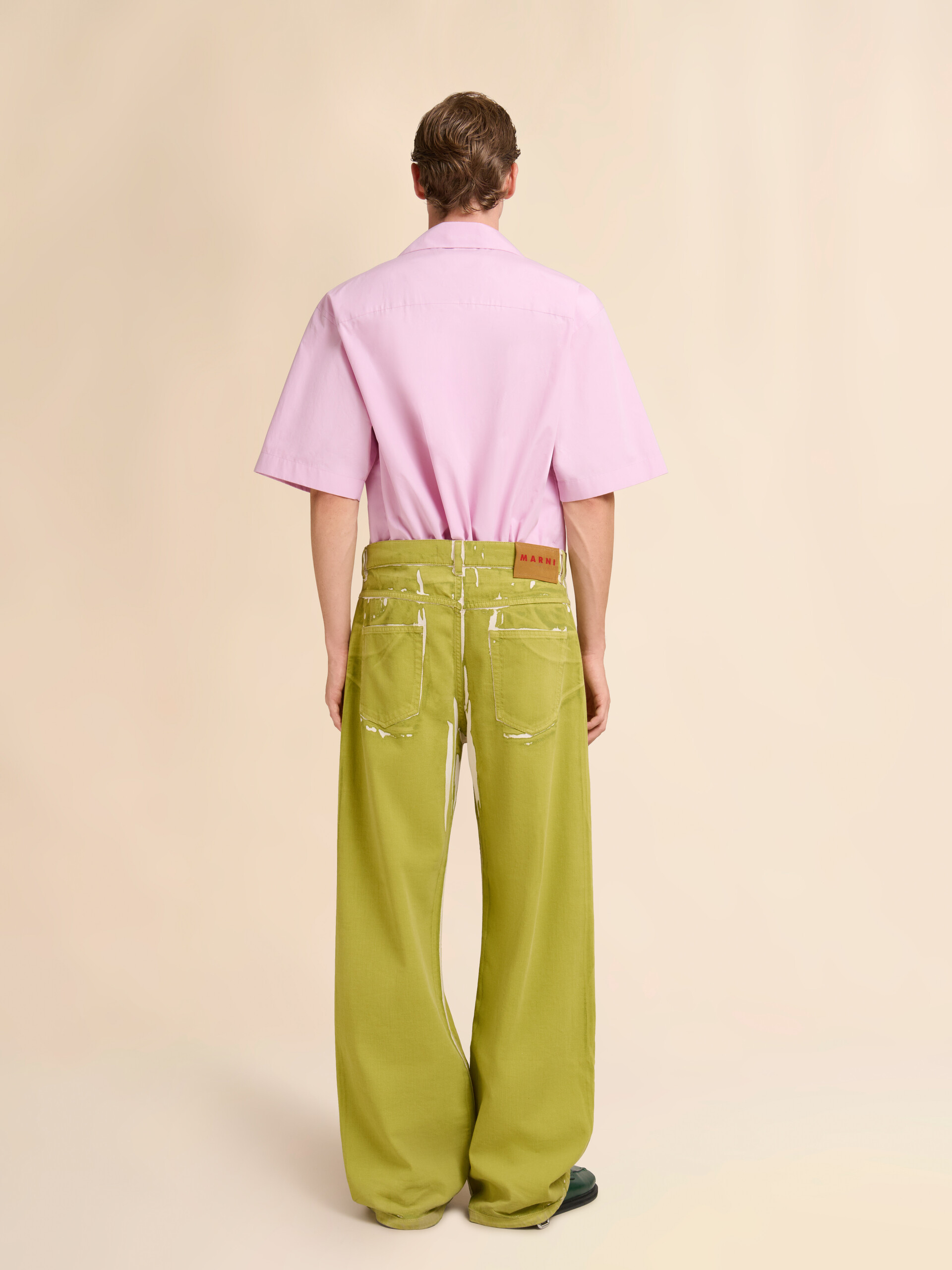 Green screen-printed denim wide-leg trousers - Pants - Image 3
