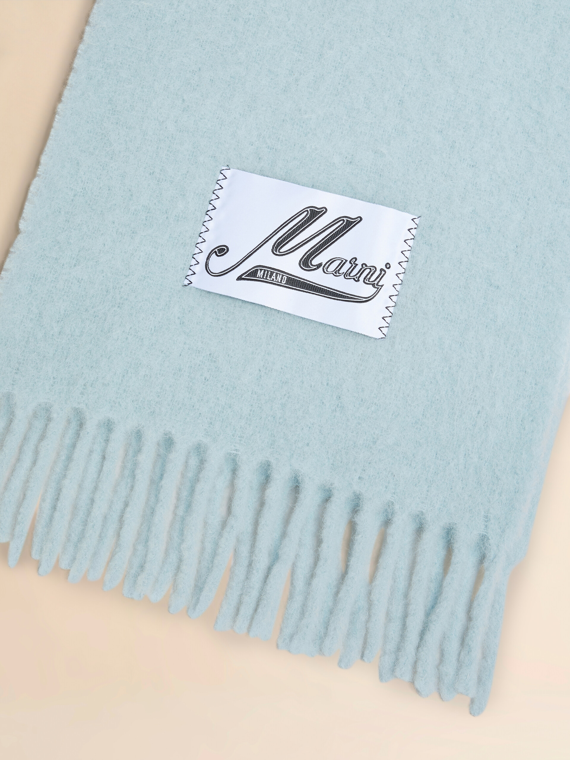 Light blue brushed alpaca scarf with fringes - Scarves - Image 3