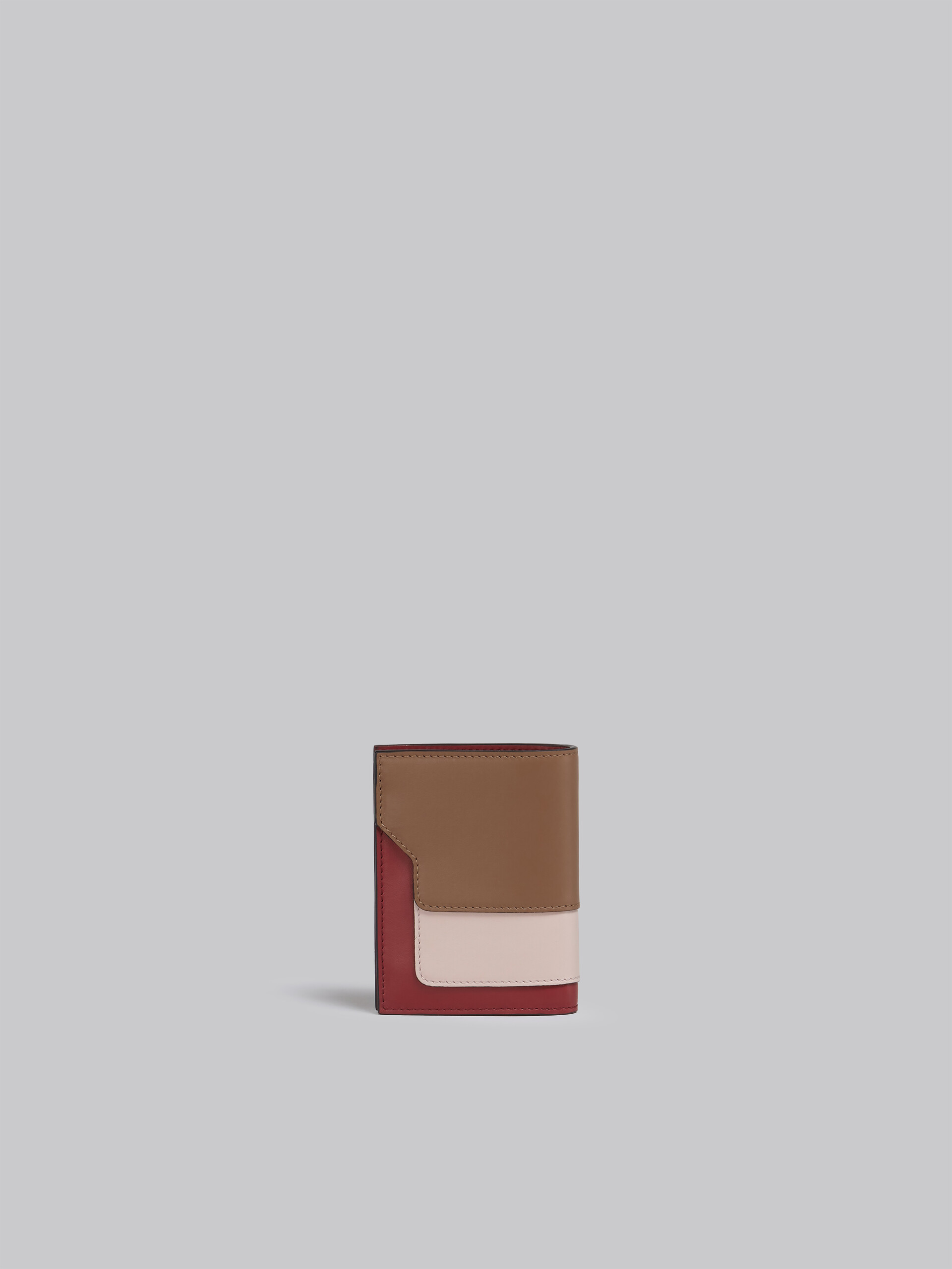 Portefeuille à deux volets en cuir saffiano marron, rose et bordeaux - Portefeuilles - Image 3