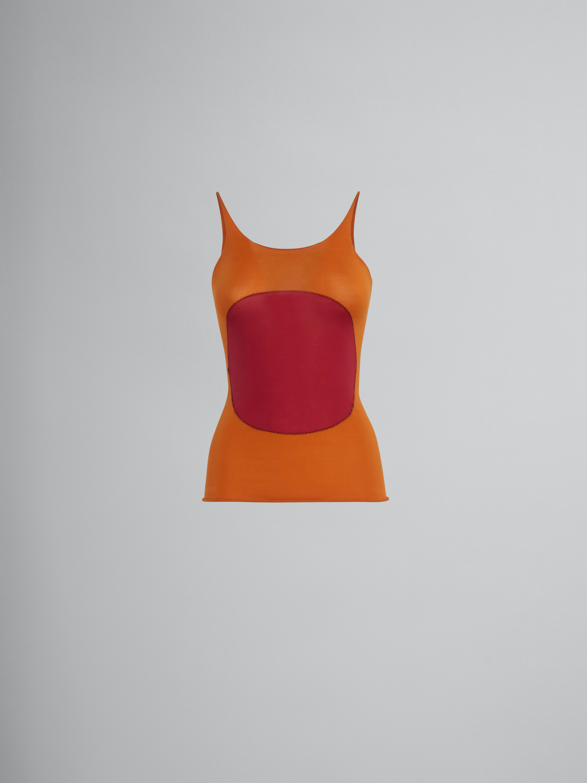Orange stretch nylon tank top with inlay - Shirts - Image 1