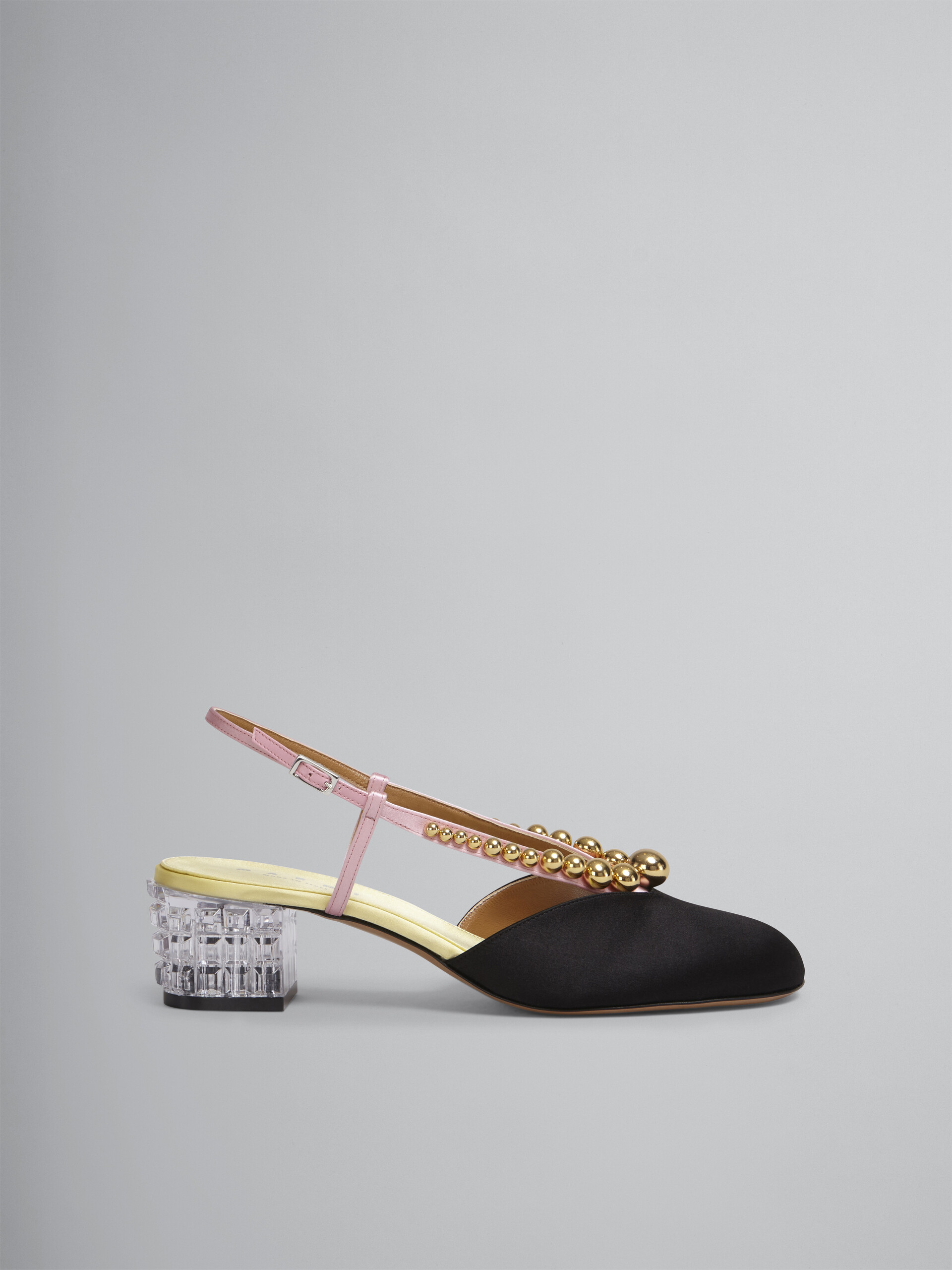 Silk satin pump with sculpted heel in transparent plexiglass - Sandals - Image 1