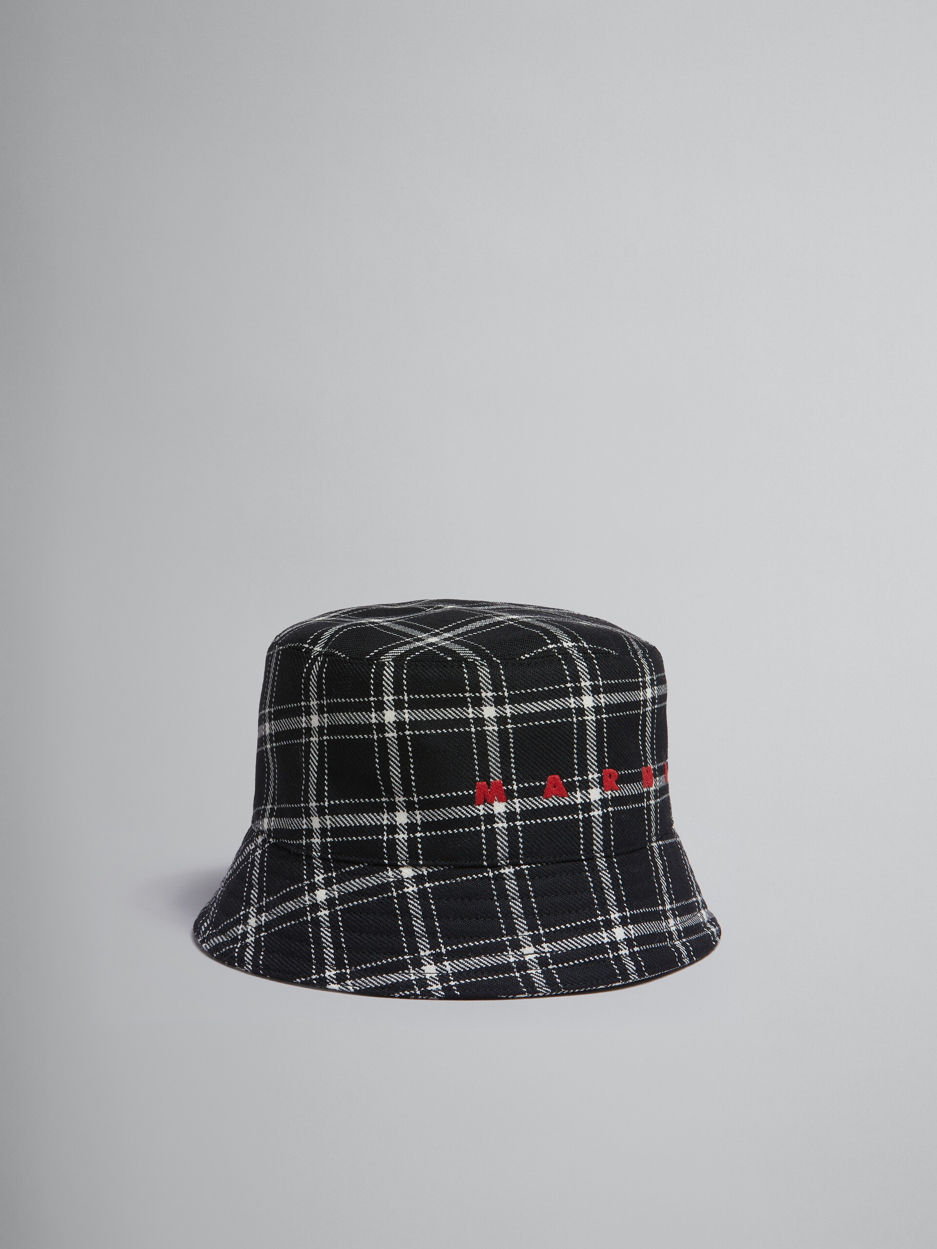 Black checked wool bucket hat with embroidered logo | Marni