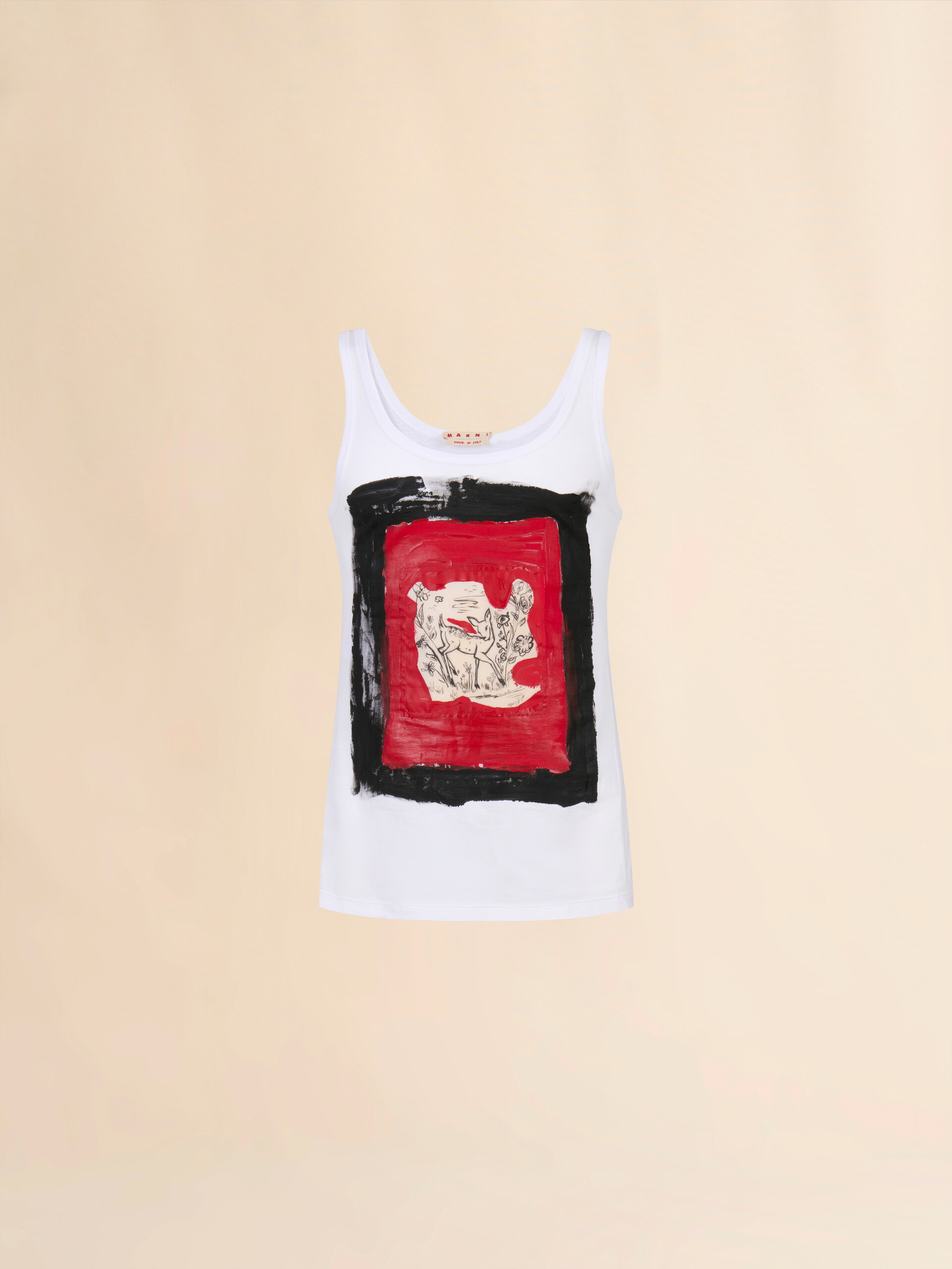 White cotton tank top with fawn print - Shirts - Image 1