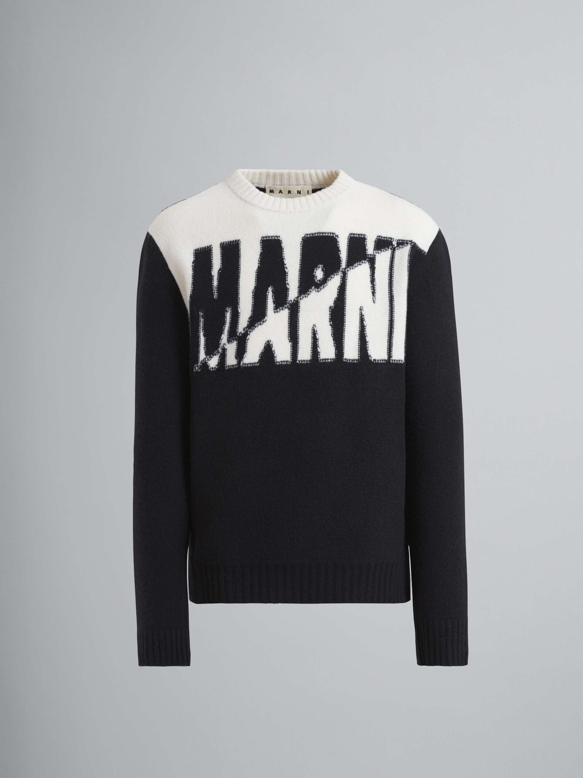 Merino wool jersey sweater with Marni jacquard logo - Pullovers - Image 1