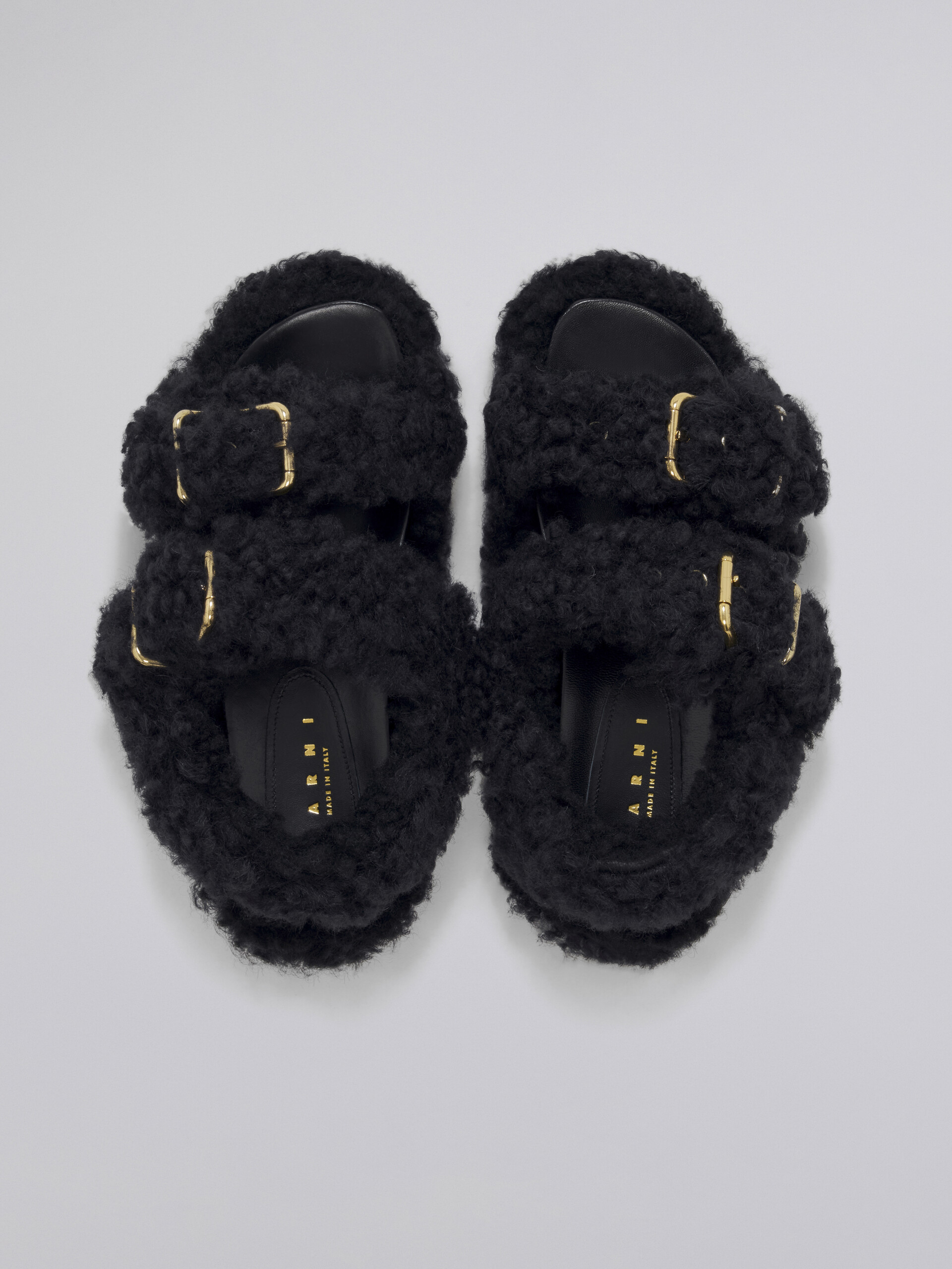 Double buckle fussbett in black shearling - Sandals - Image 4