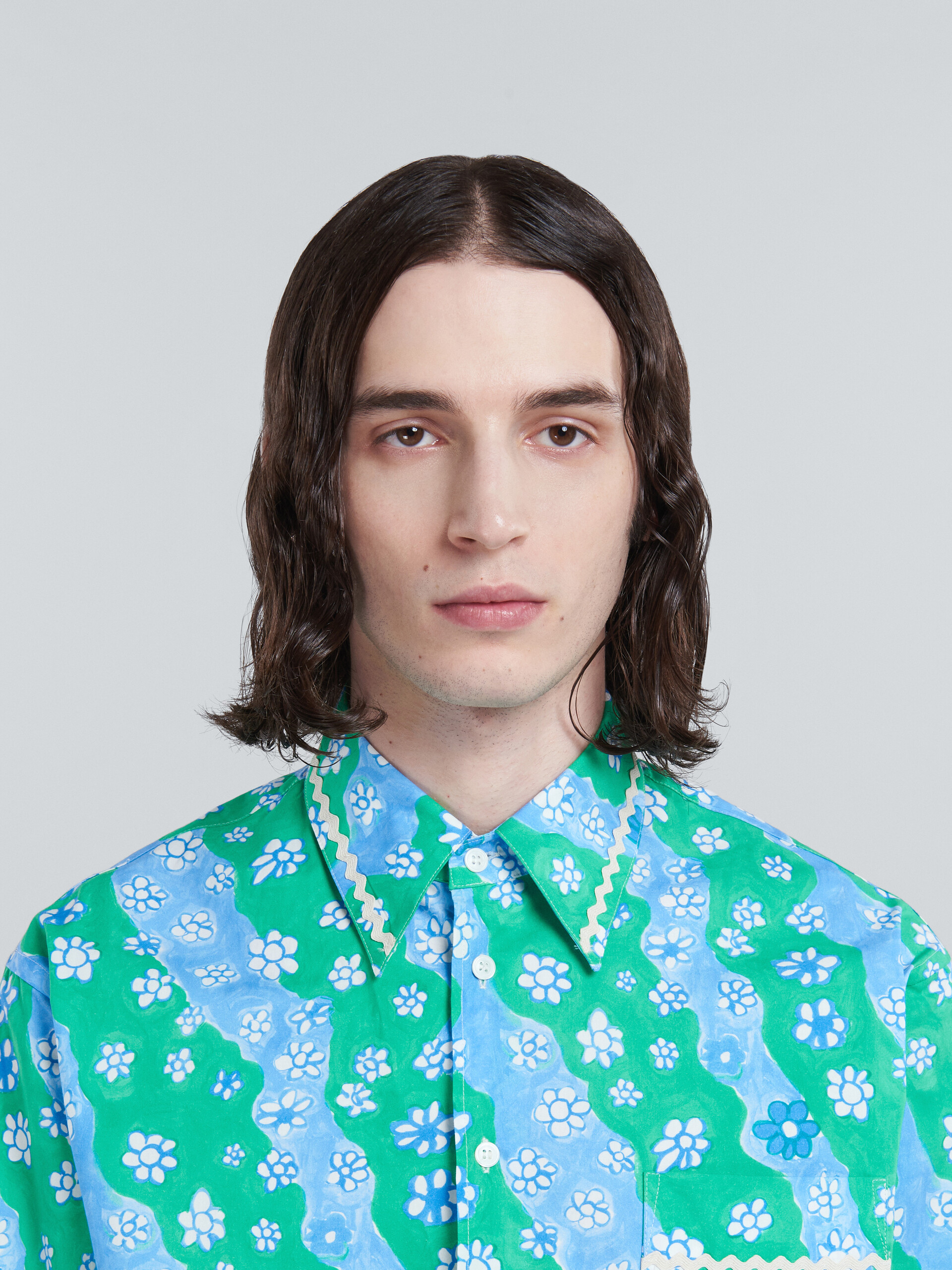 Poplin shirt with green Stripy Flower print - Shirts - Image 4