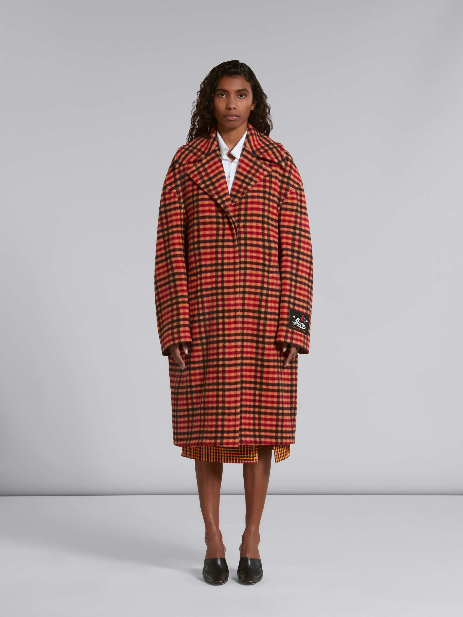 Orange wool felt coat with Wavy Check pattern - Coat - Image 2