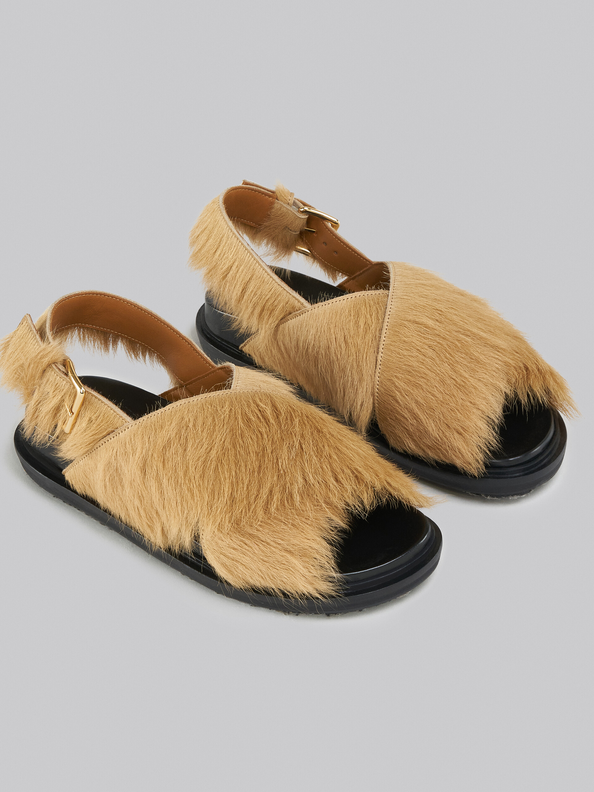 Beige long-hair calfskin Fussbett - Sandals - Image 5