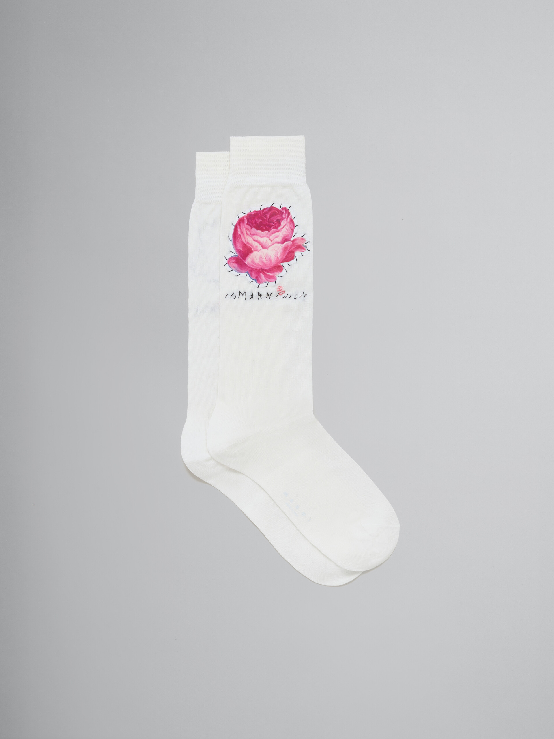 Chaussettes en coton rose avec patchs fleurs - Chaussettes - Image 1