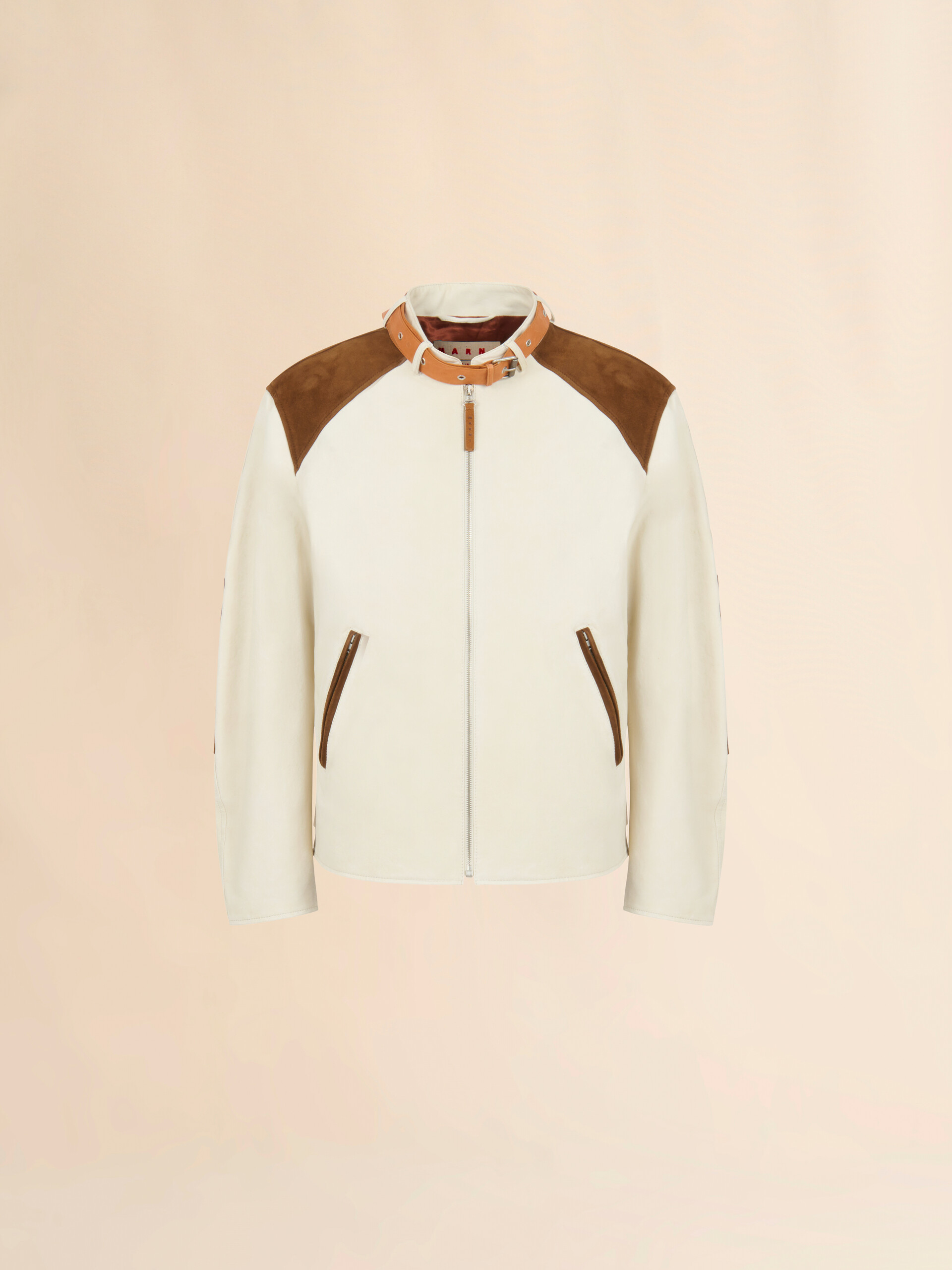 Cream nappa leather jacket with buckle collar - Jackets - Image 1