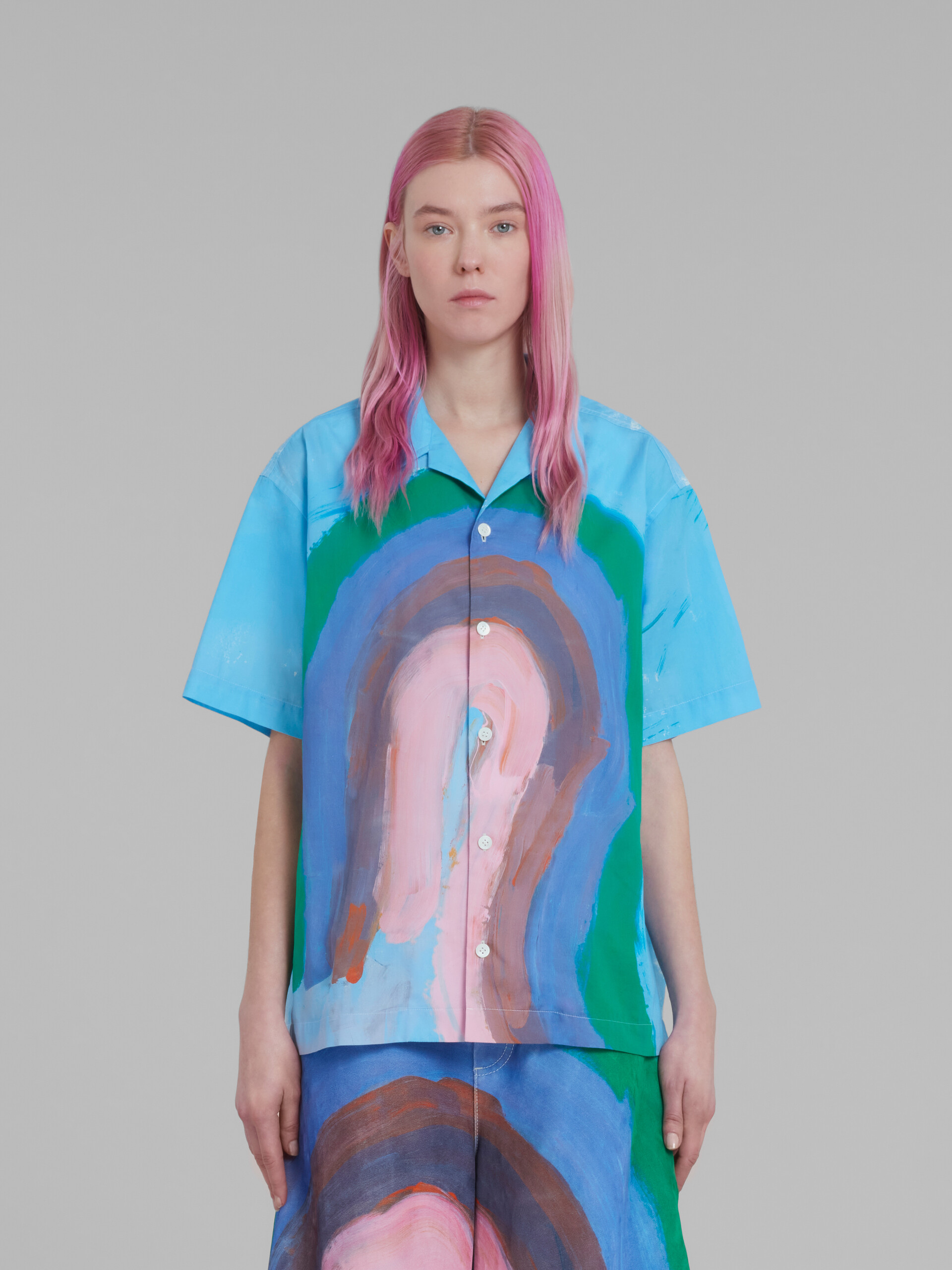 Chemise de bowling en popeline bleu clair avec imprimé Rainbow - Chemises - Image 2