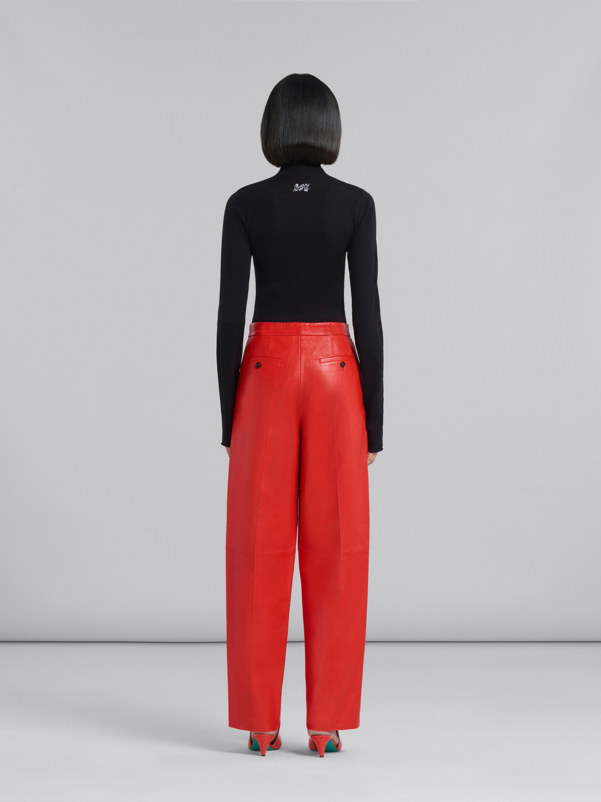 Red nappa leather tailored trousers - Pants - Image 3