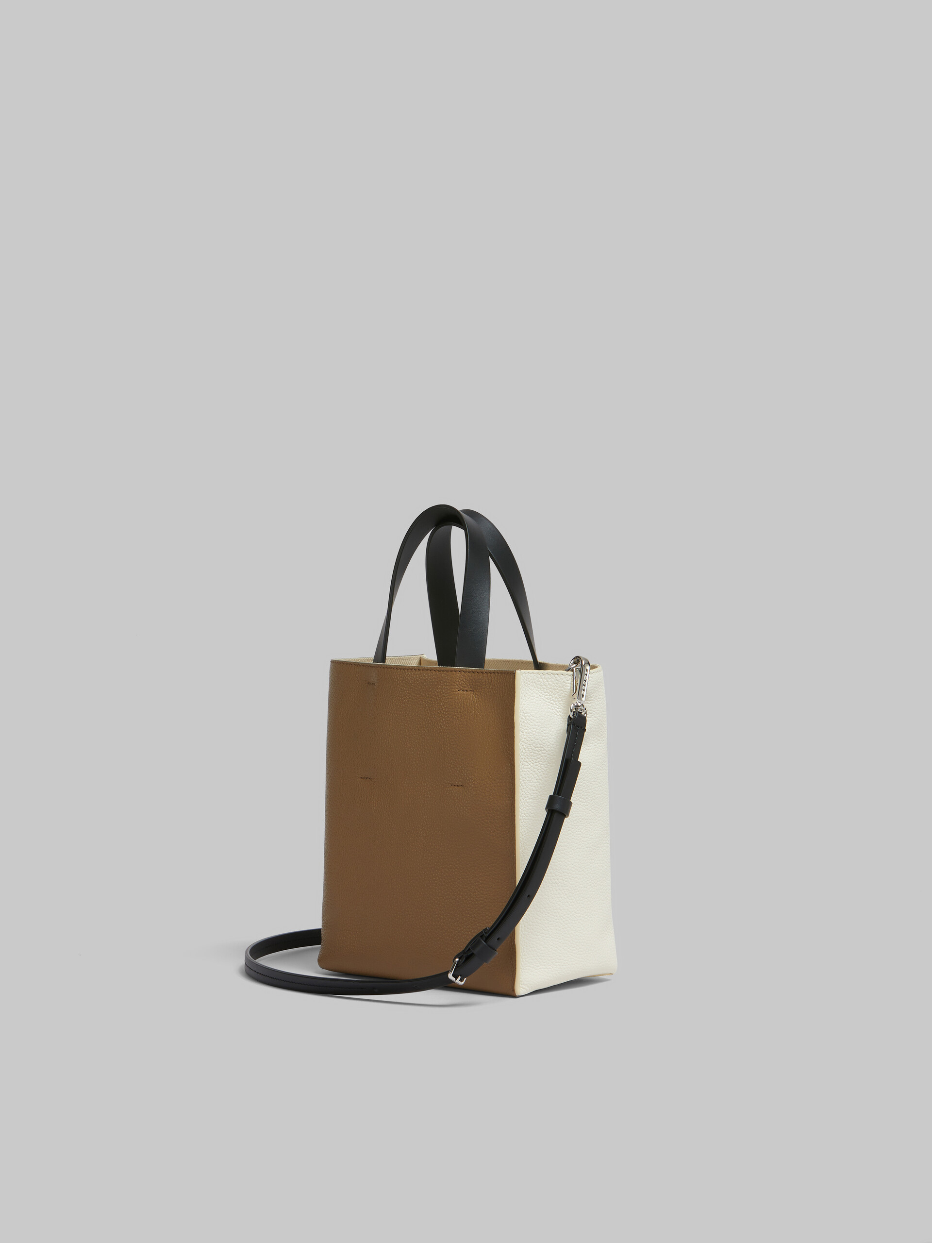 Museo Soft Mini Bag in ivory and brown leather with Marni mending - Shopping Bags - Image 3
