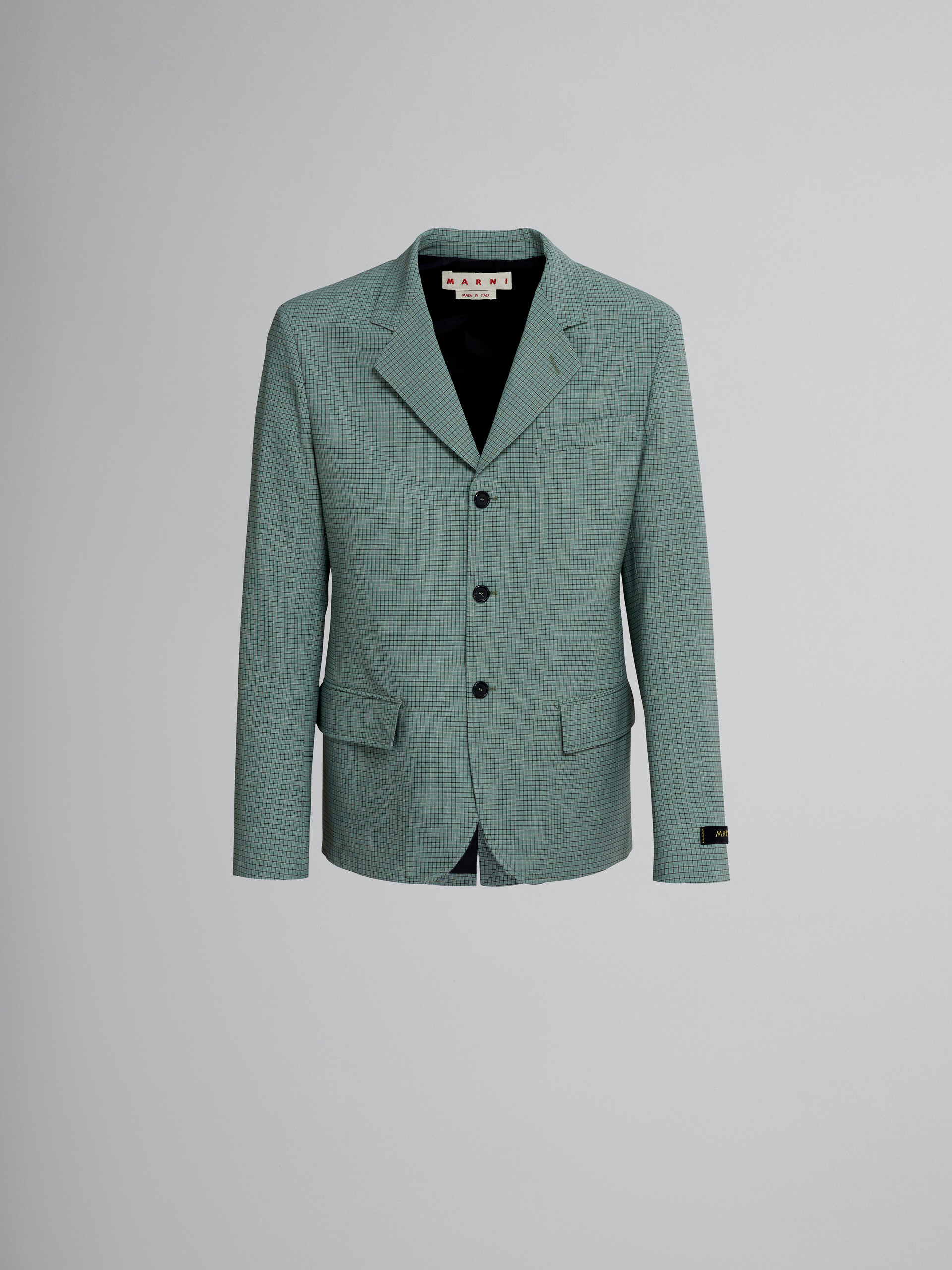 Blazer in tropical wool with green checks - Jackets - Image 1