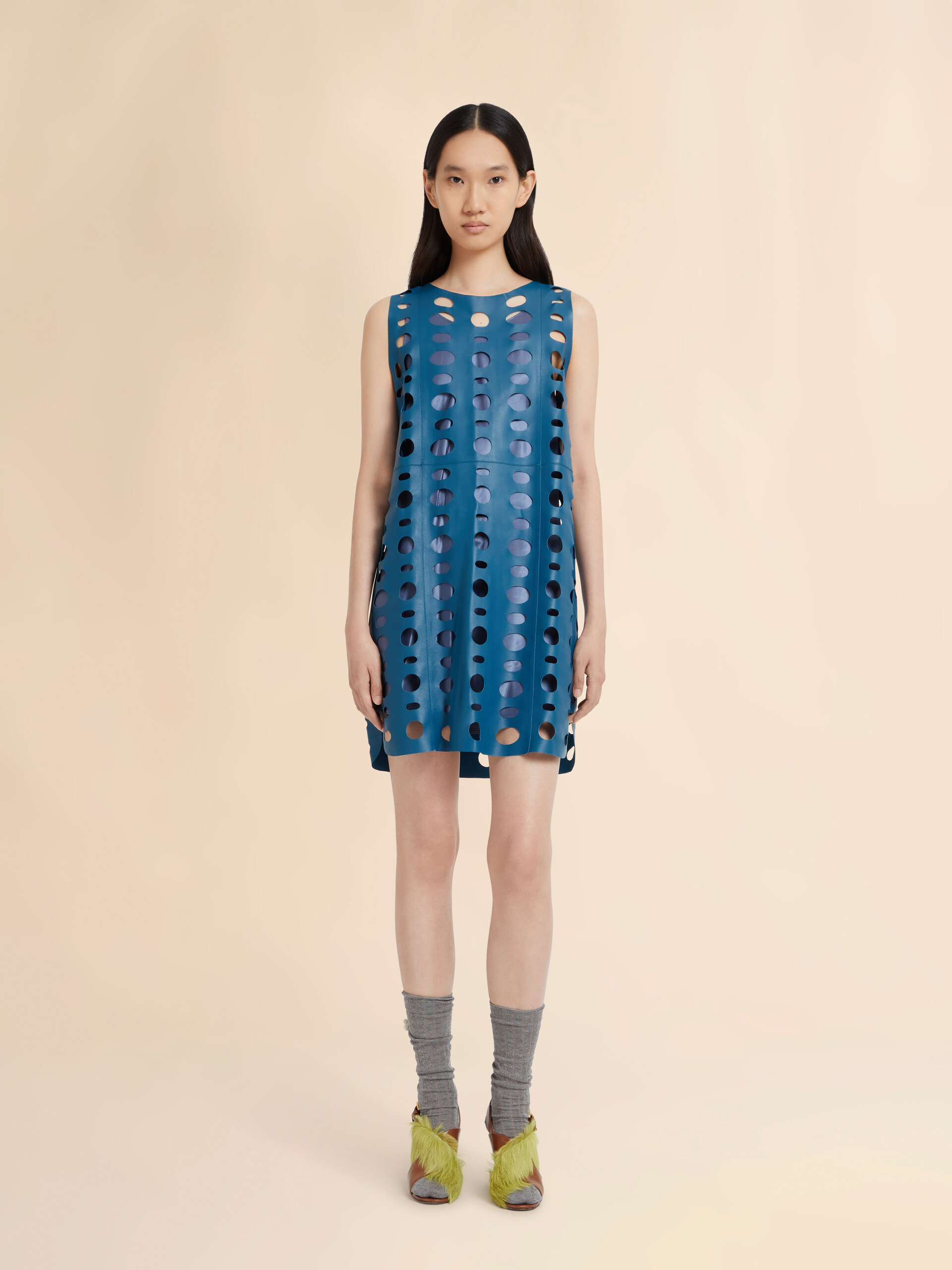 Blue nappa leather dress with cut-out detailing - Dresses - Image 2
