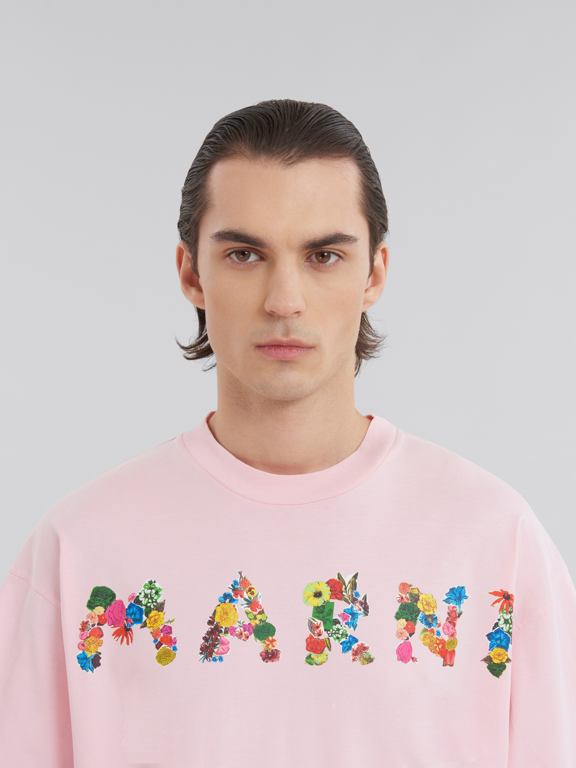 White cotton T-shirt with bouquet Marni logo - Shirts - Image 4