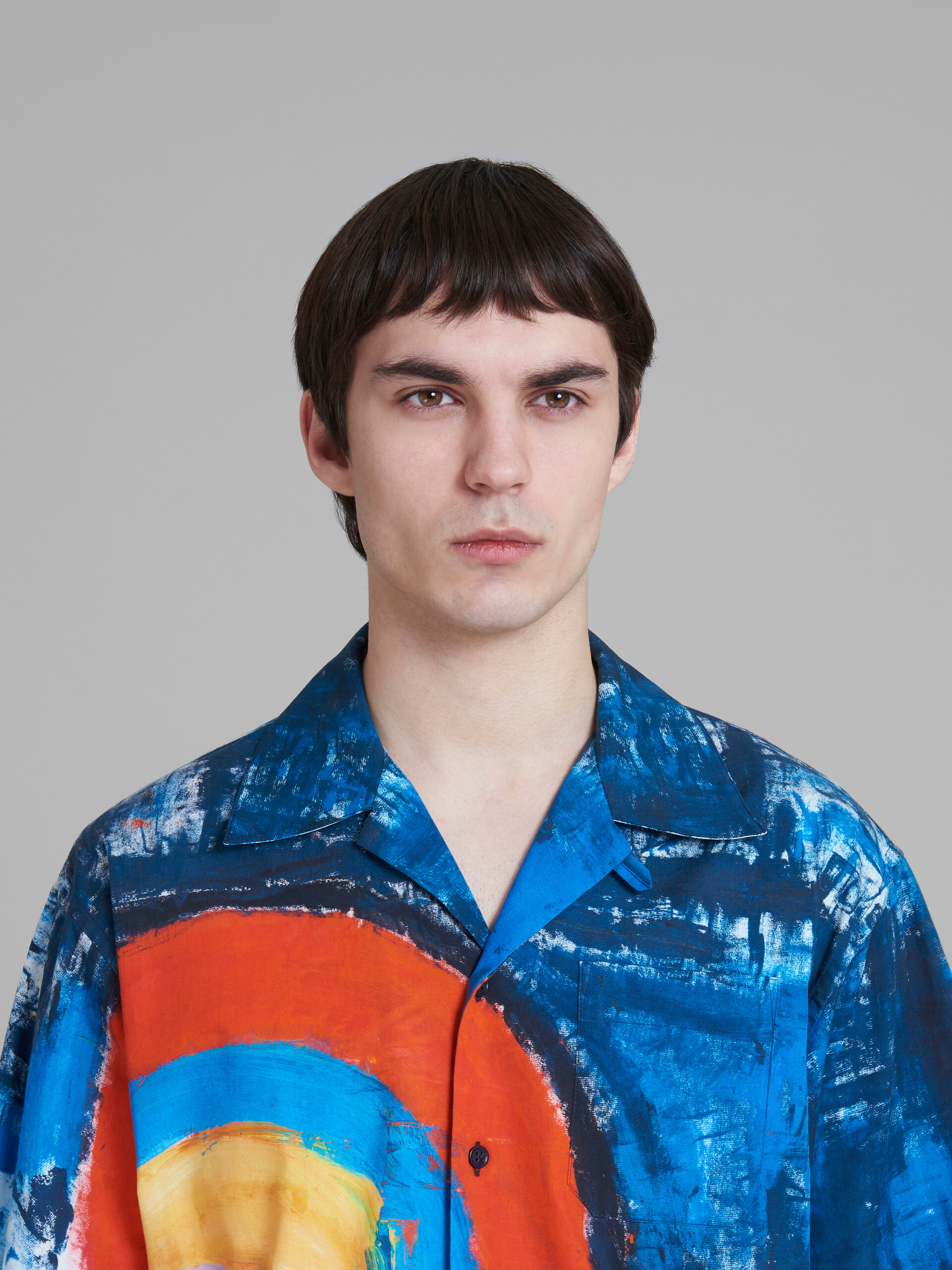 Blue cotton bowling shirt with Rainbow print - Shirts - Image 4