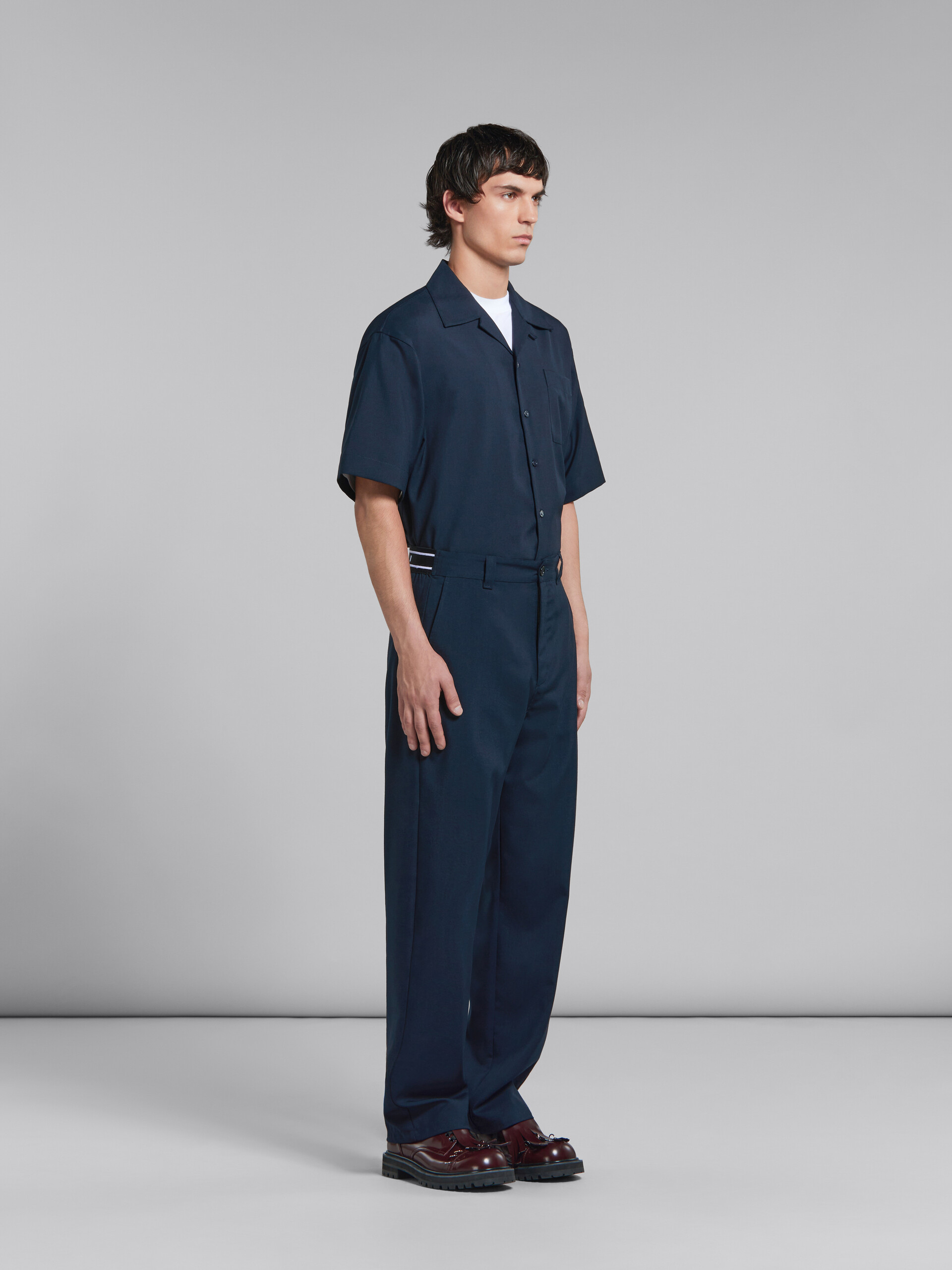 Deep blue tropical wool trousers with back logo waist - Pants - Image 5