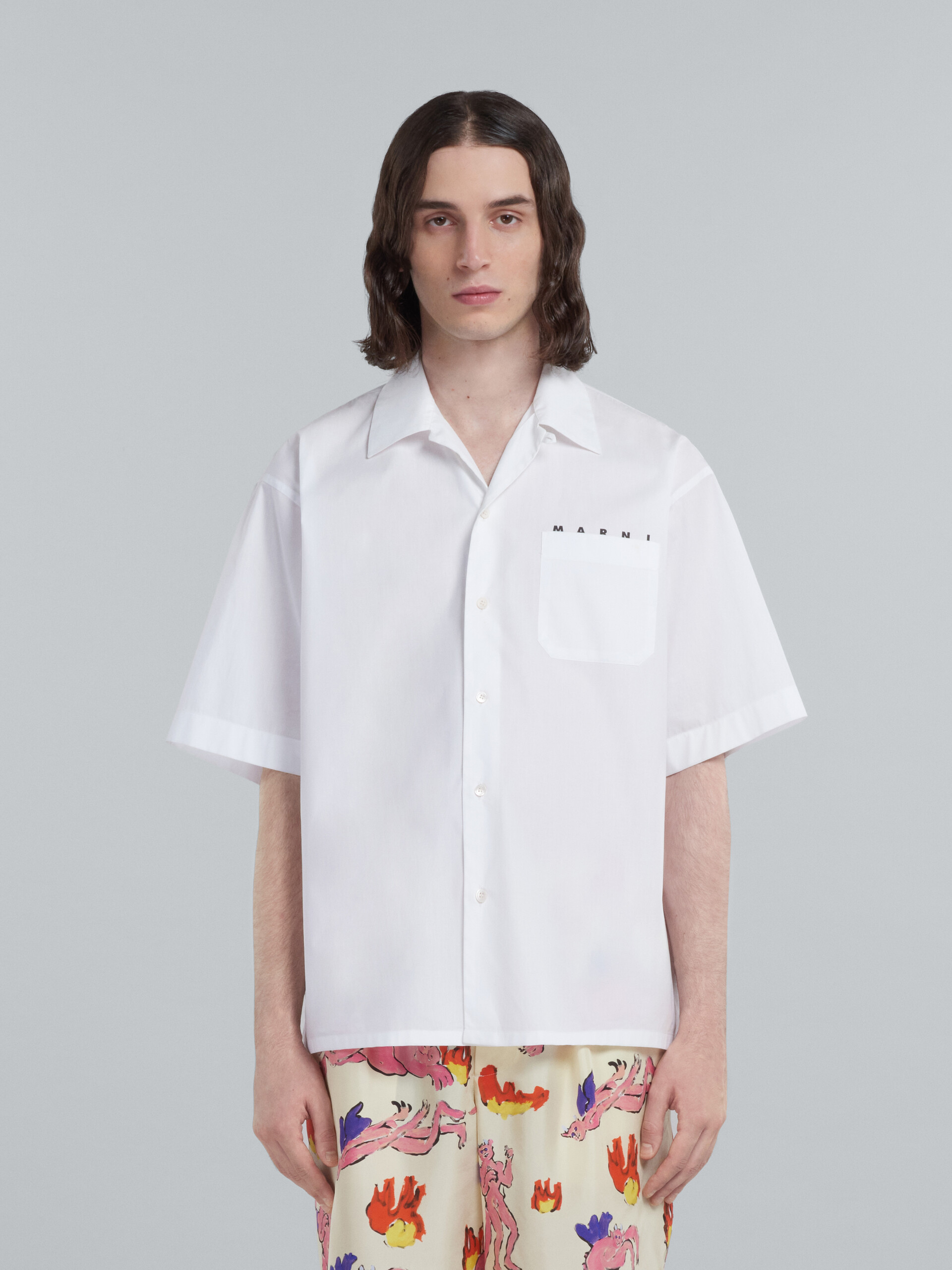 Bowling shirt in white yarn-dyed poplin - Shirts - Image 2
