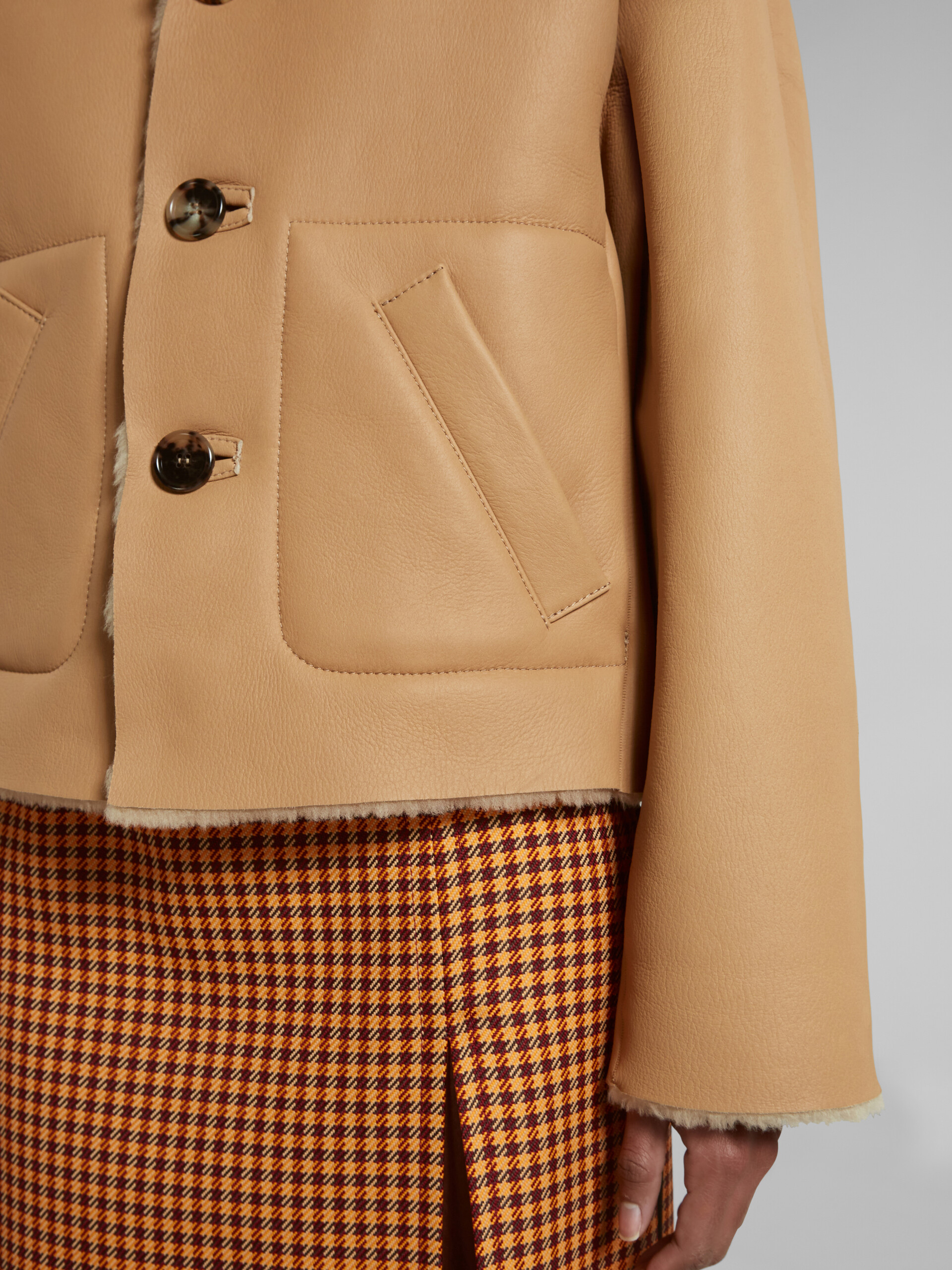 Beige reversible shearling jacket - Jackets - Image 4