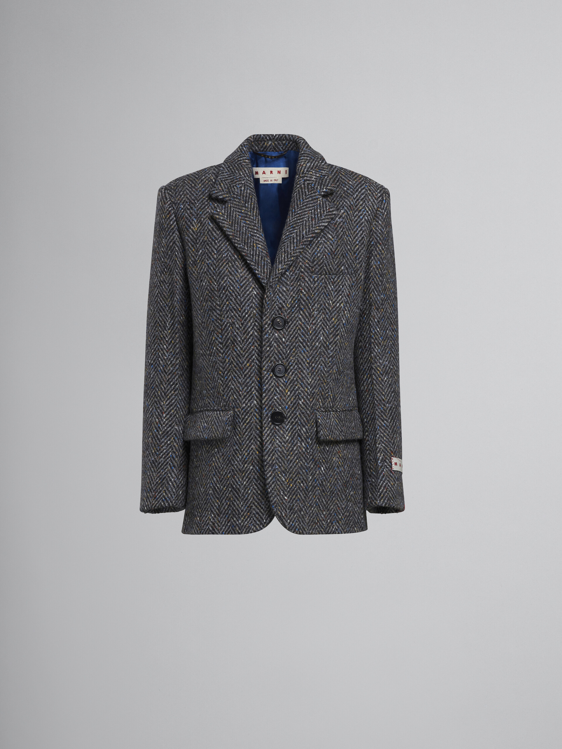 Grey chevron wool three-button blazer - Jackets - Image 1