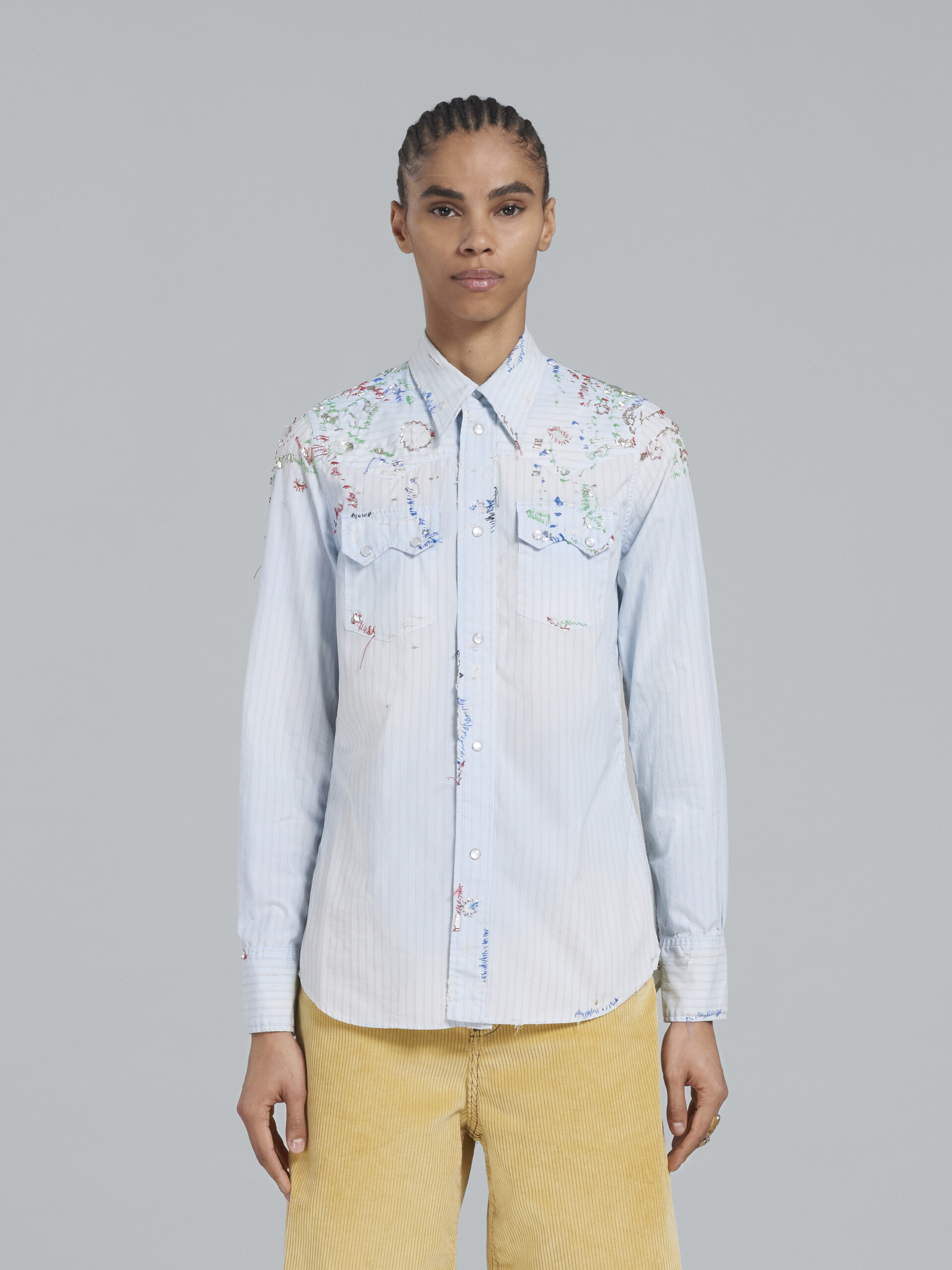 Light blue Western shirt in bio cotton poplin - Shirts - Image 2