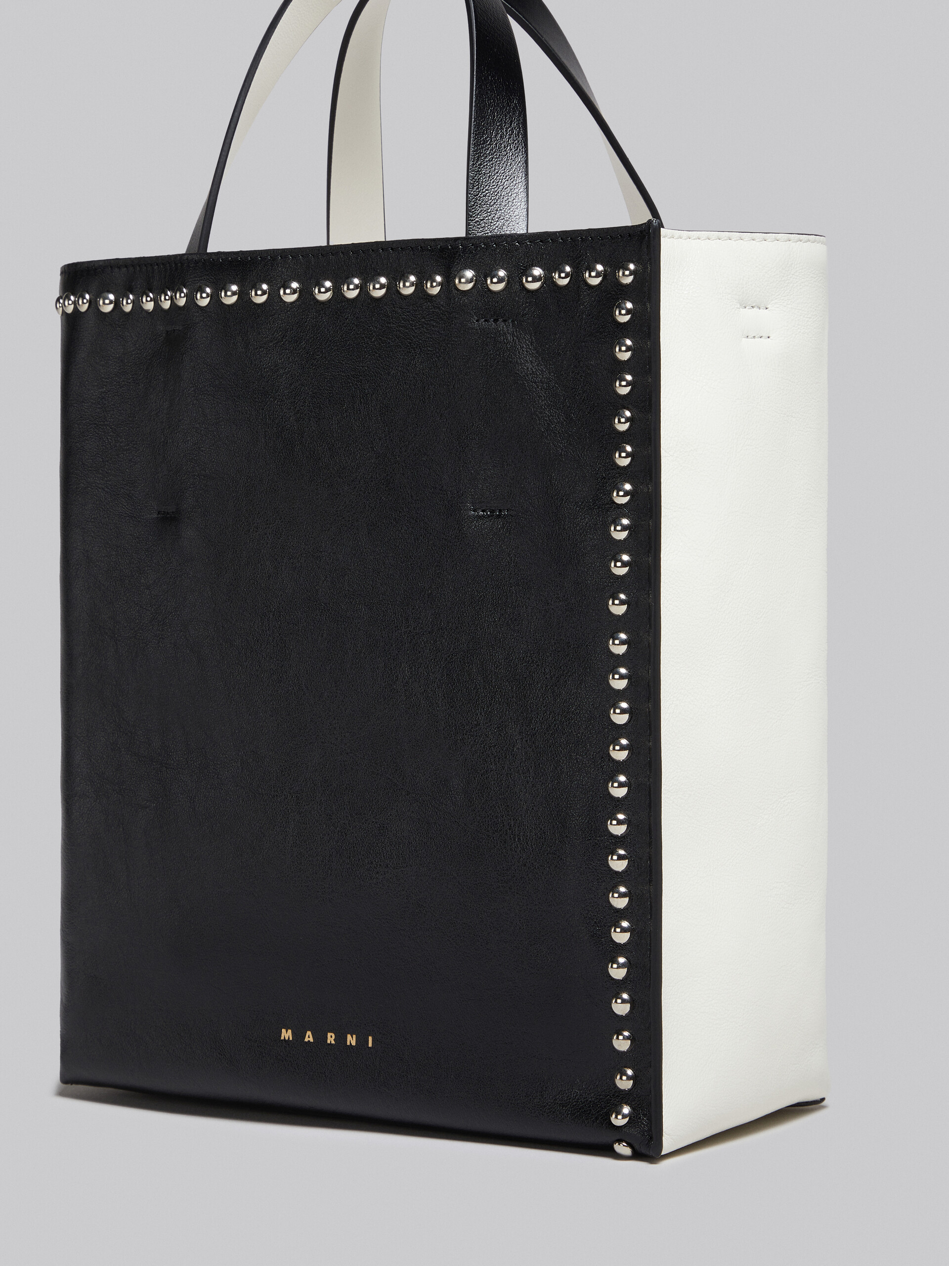 Museo Soft Small Bag in black and white leather with studs - Shopping Bags - Image 5