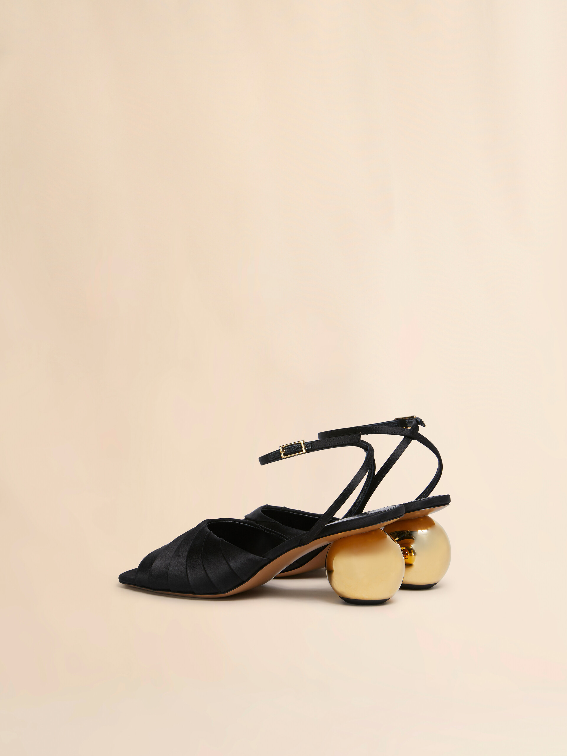 Pink folded satin sandal with spherical heel - Sandals - Image 3